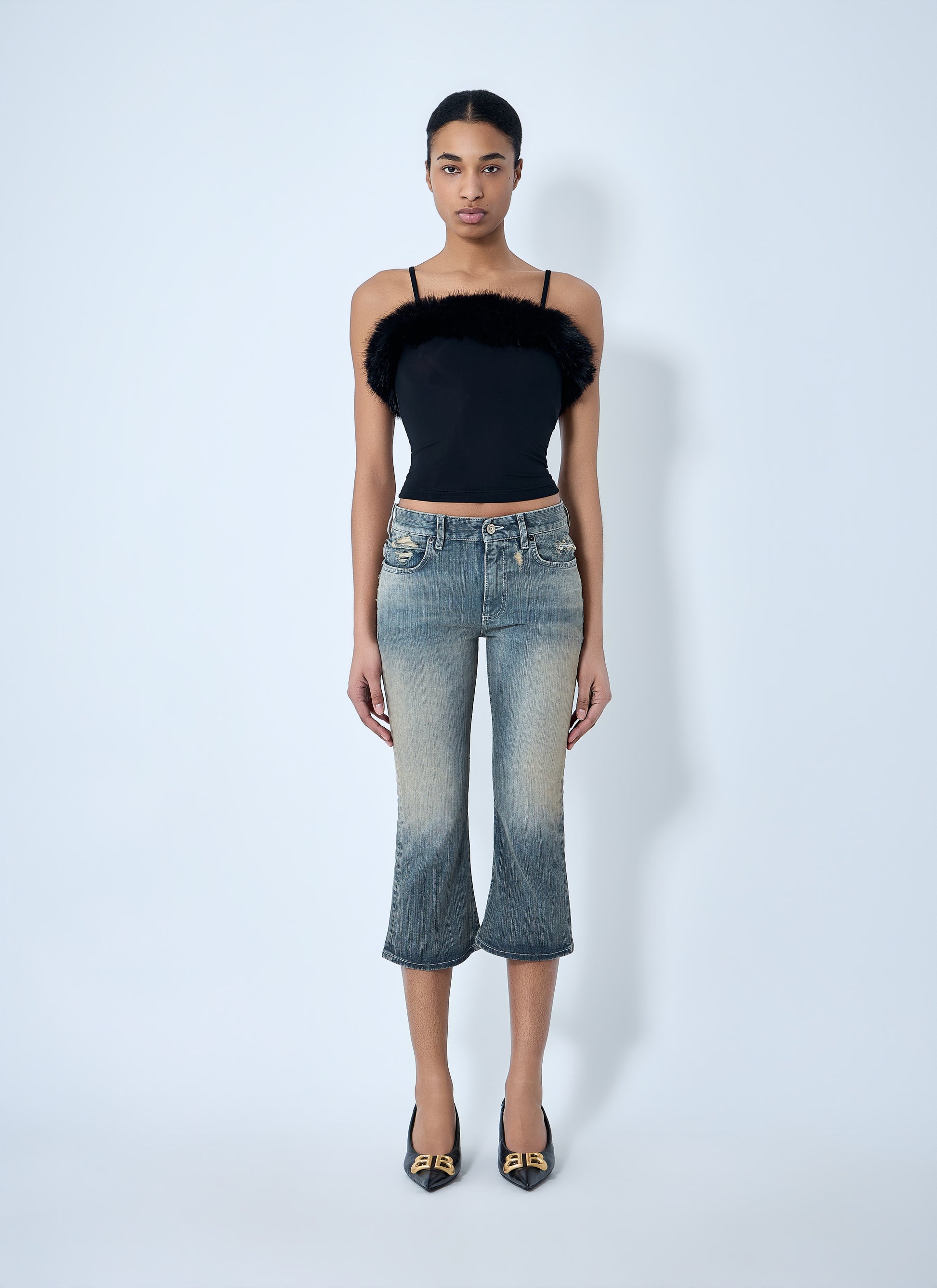 Balenciaga Women Faux Fur Strap Top BALENCIAGA