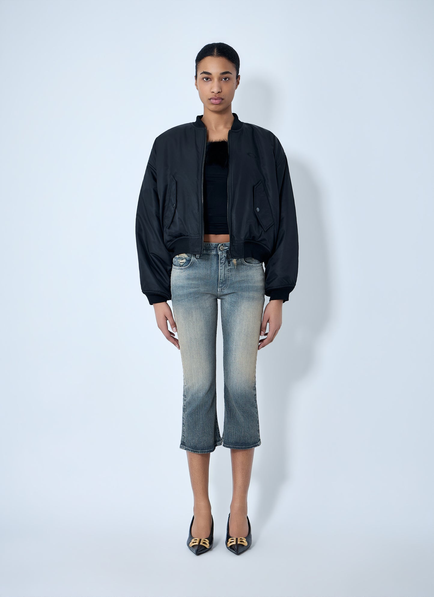 Balenciaga Women Zip-Front Bomber Jacket BALENCIAGA