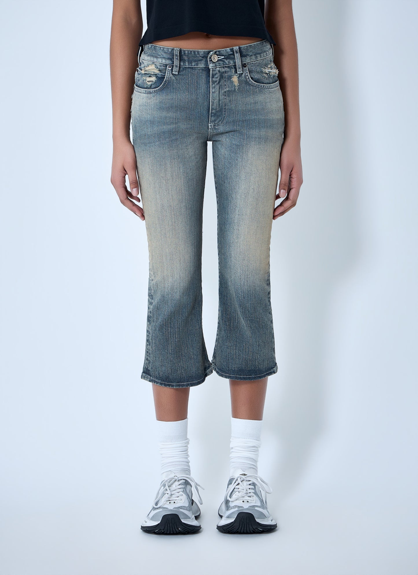 Balenciaga Women Cropped Distressed Denim Jeans BALENCIAGA