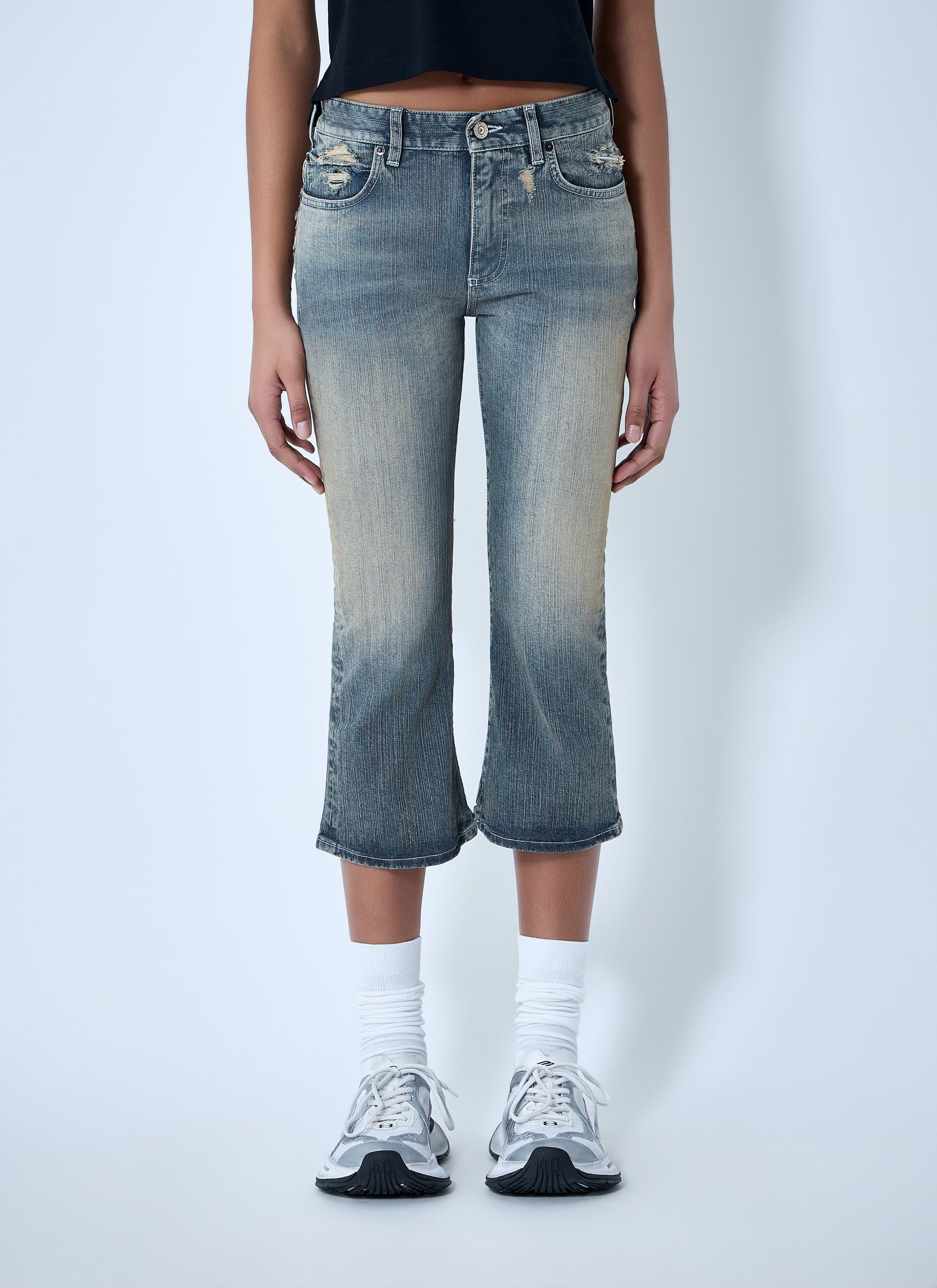 Balenciaga Women Cropped Distressed Denim Jeans BALENCIAGA