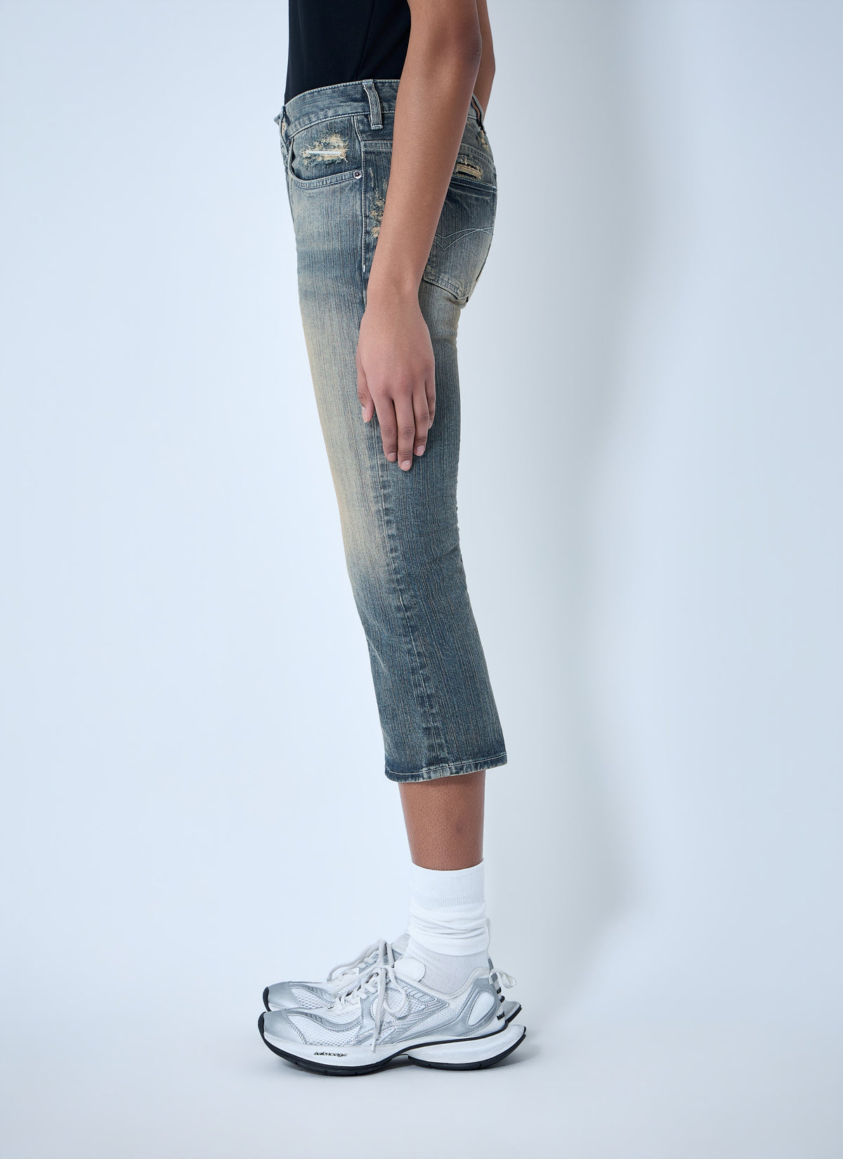 Balenciaga Women Cropped Distressed Denim Jeans BALENCIAGA