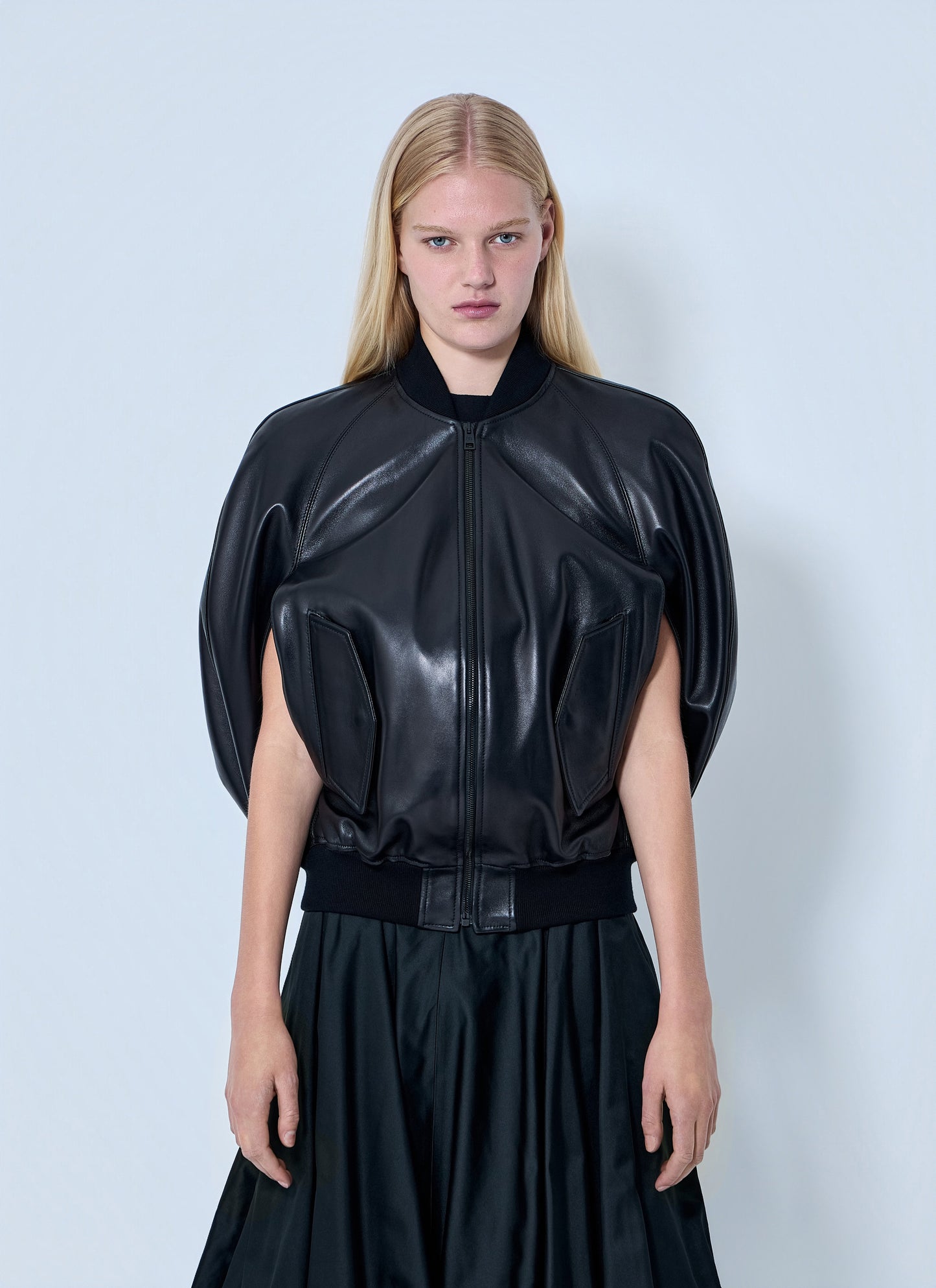 Balenciaga Women Structured Leather Bomber Jacket BALENCIAGA