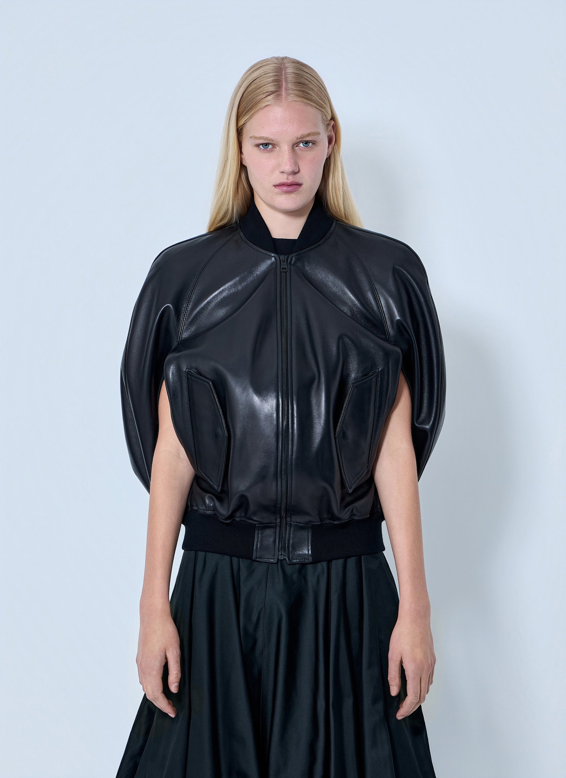 Balenciaga Women Structured Leather Bomber Jacket BALENCIAGA
