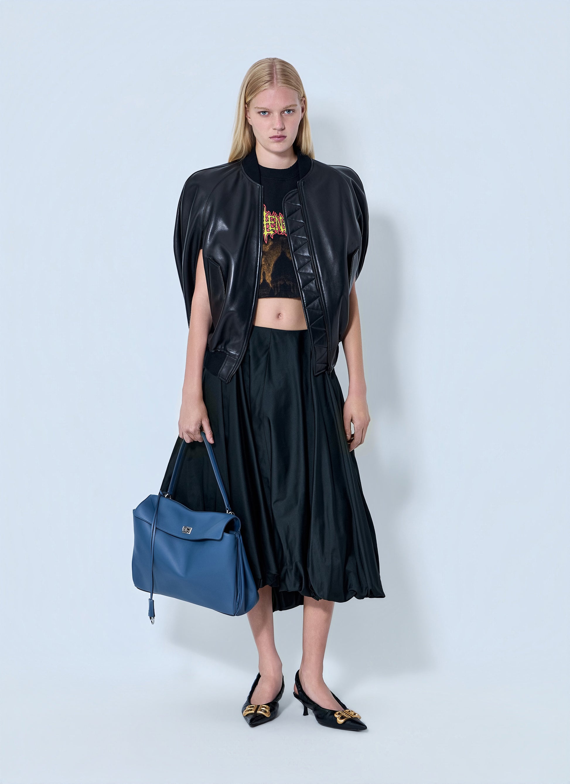 Balenciaga Women Structured Leather Bomber Jacket BALENCIAGA