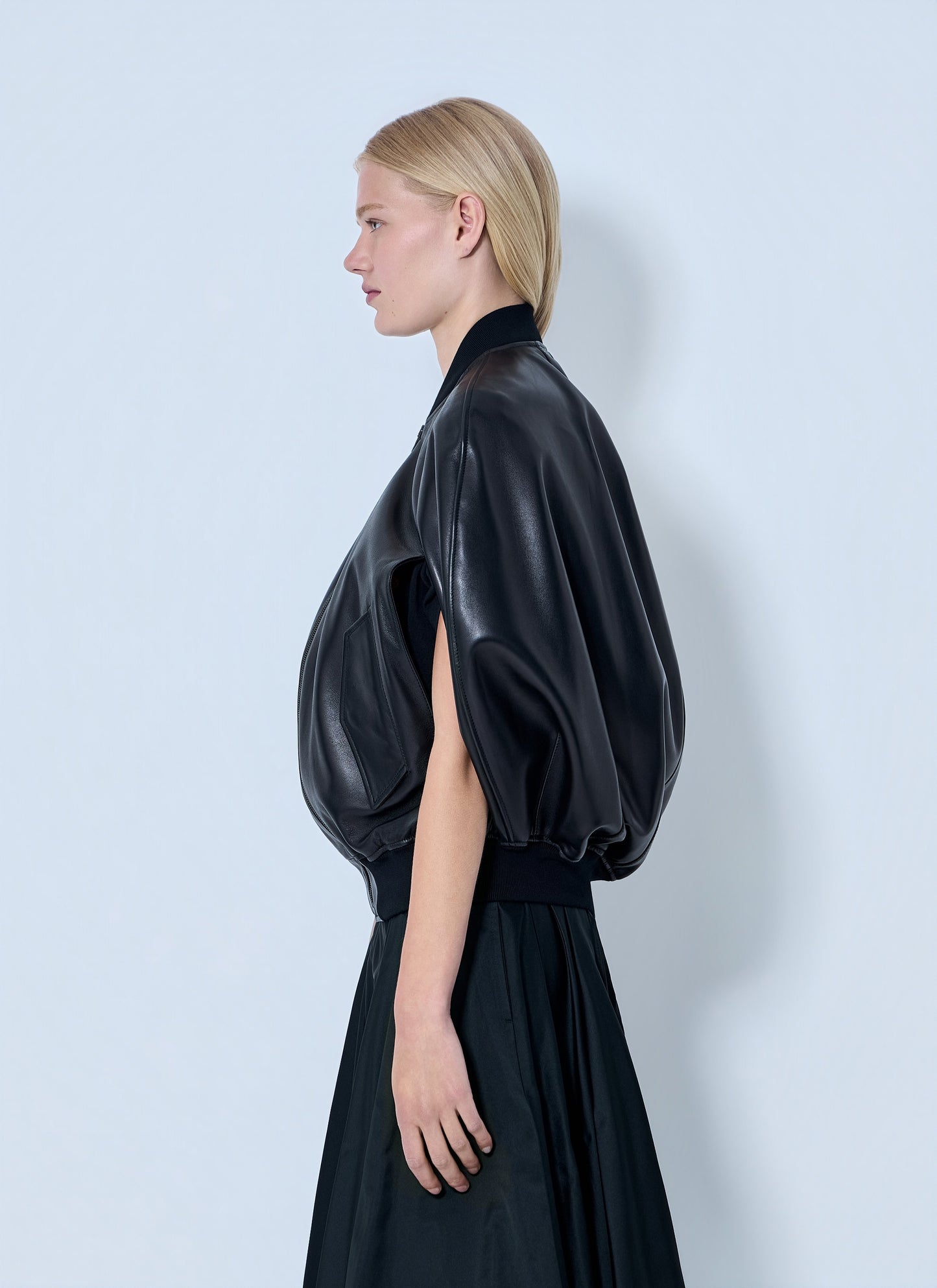 Balenciaga Women Structured Leather Bomber Jacket BALENCIAGA