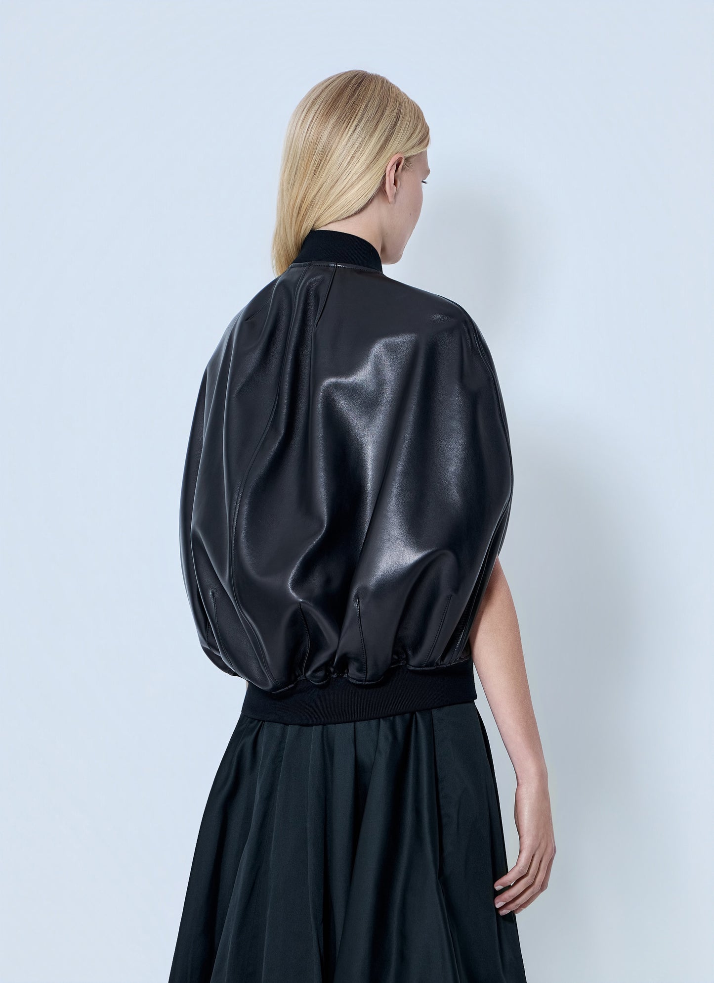 Balenciaga Women Structured Leather Bomber Jacket BALENCIAGA