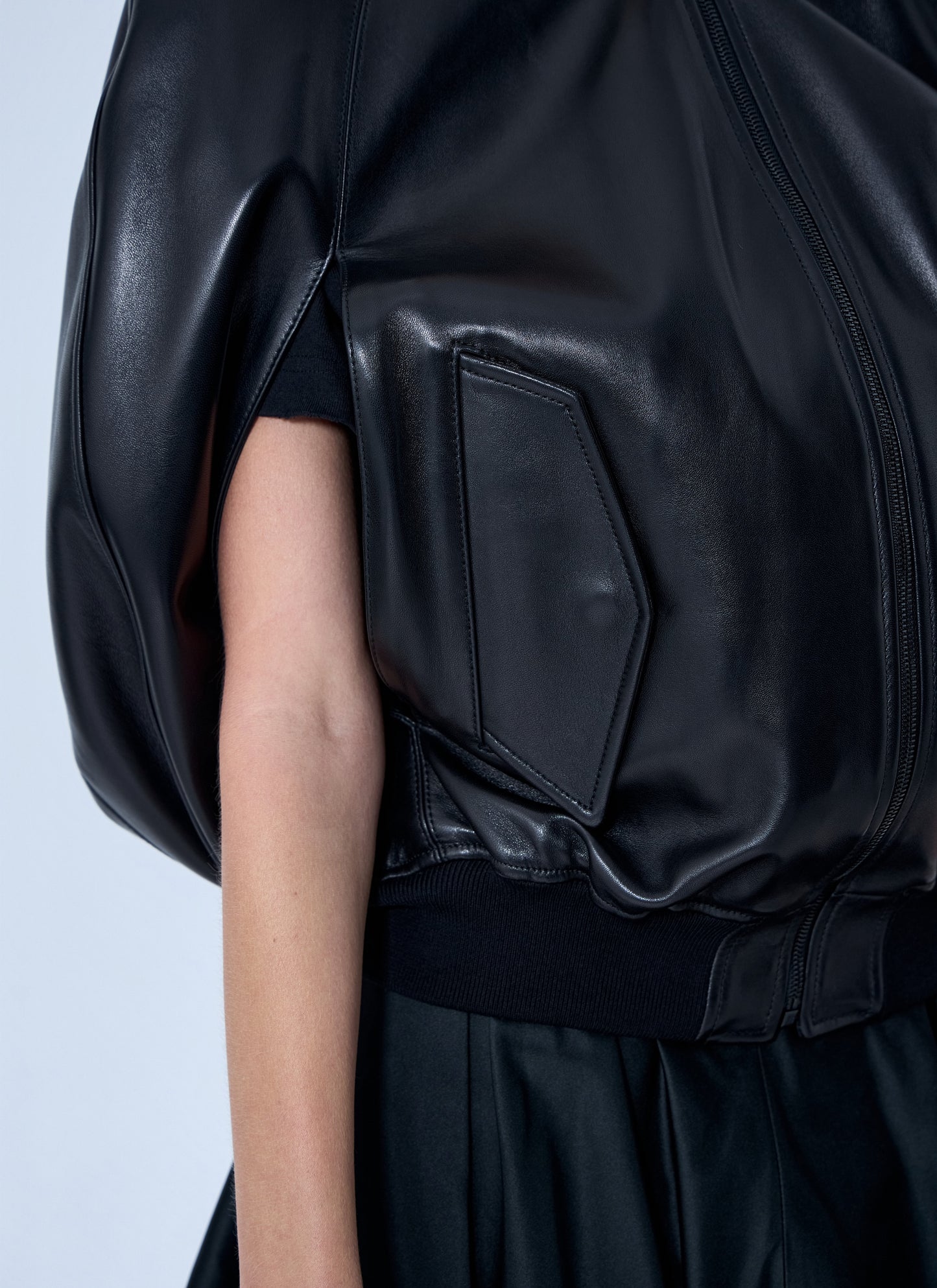Balenciaga Women Structured Leather Bomber Jacket BALENCIAGA