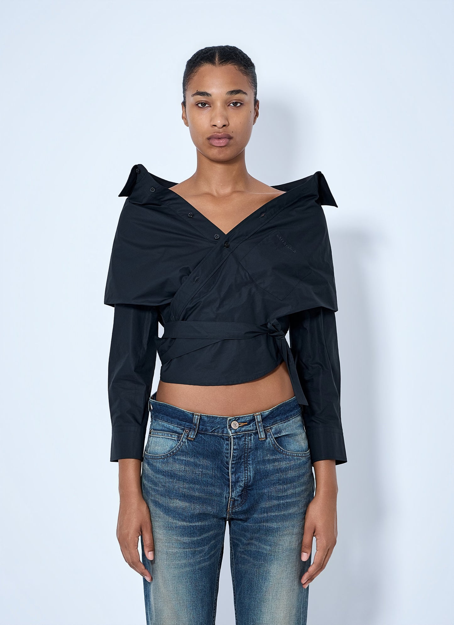 Balenciaga Women Off-Shoulder Wrap Shirt BALENCIAGA