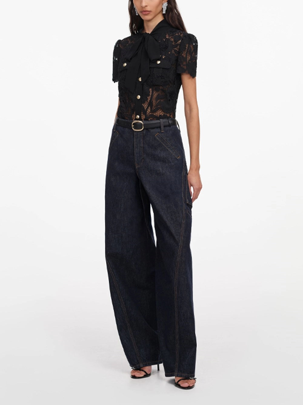 Self-Portrait Women Lace Tie Neck Top SELF-PORTRAIT