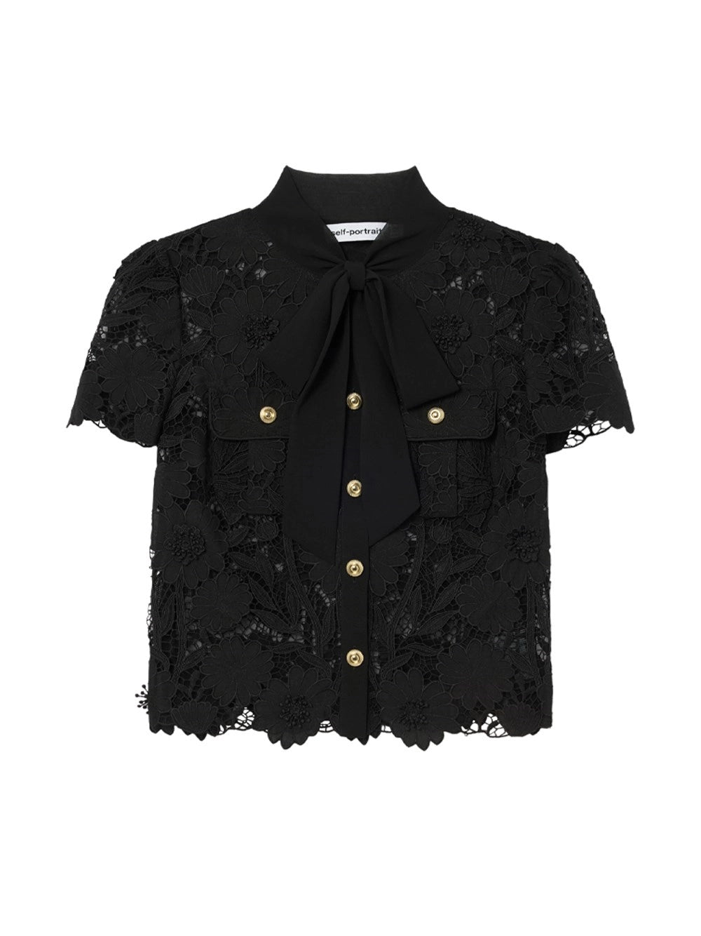 Self-Portrait Women Lace Tie Neck Top SELF-PORTRAIT