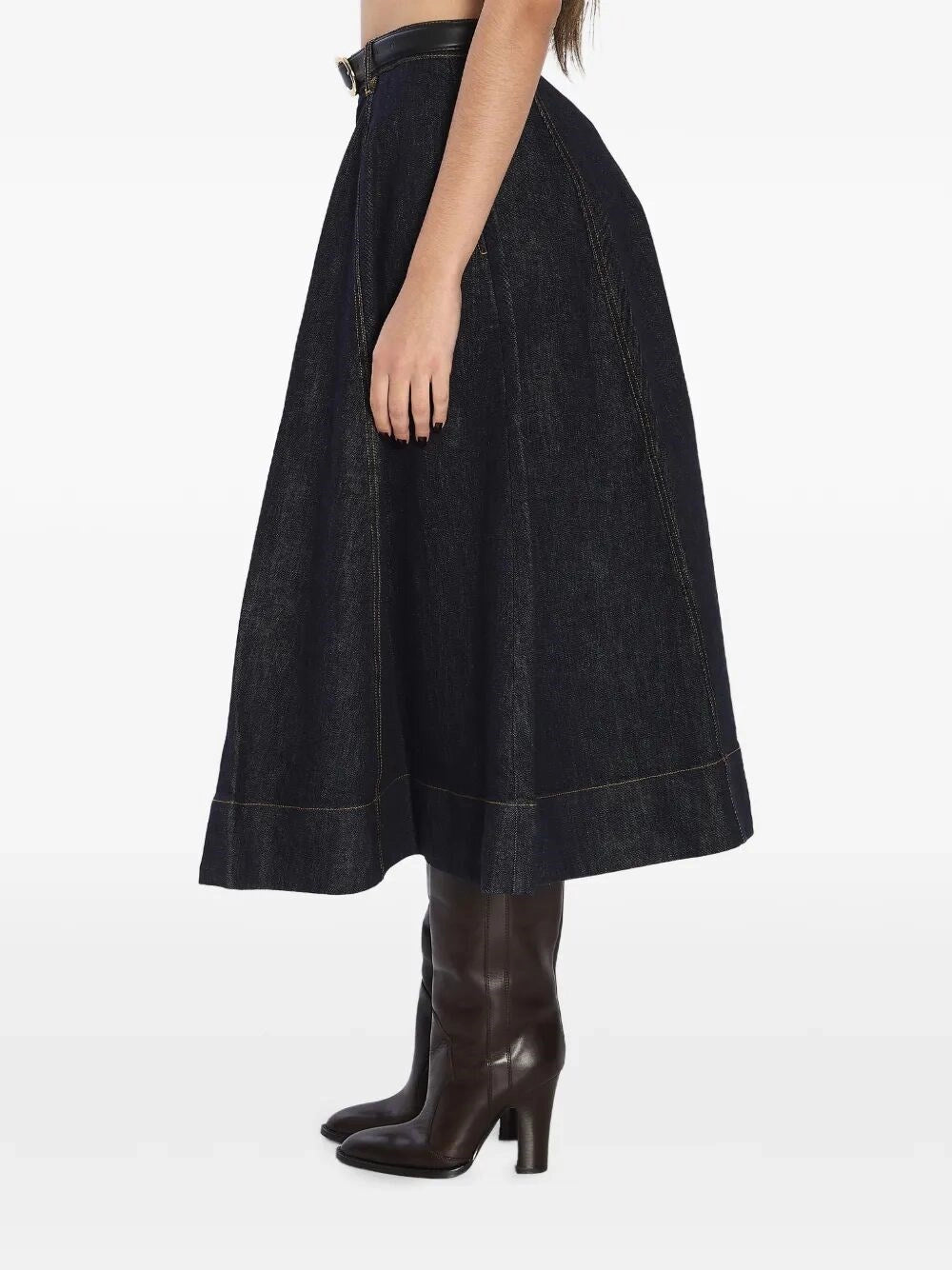 Self-Portrait Women Denim Flared Midi Skirt SELF-PORTRAIT