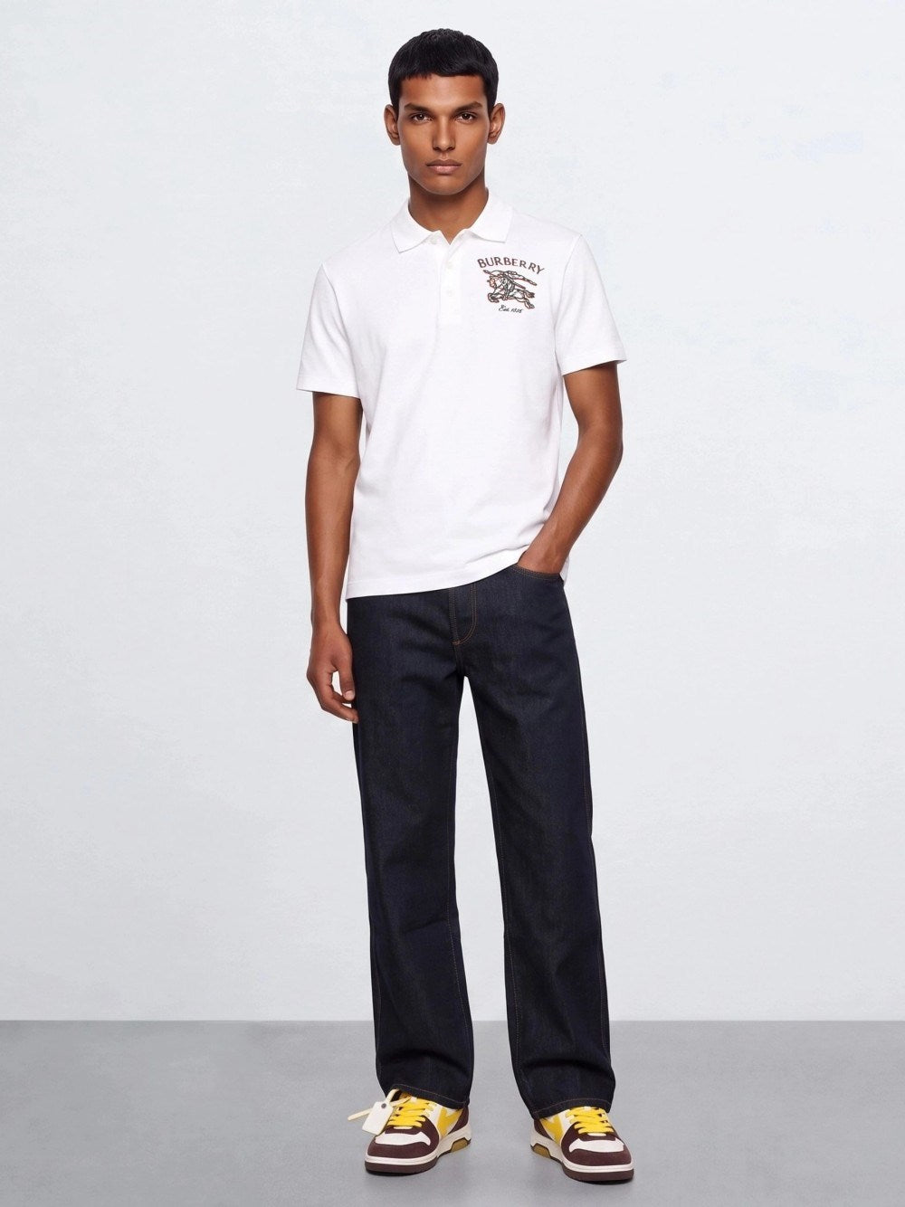 Burberry Men Cotton Polo Shirt With Knight Check BURBERRY