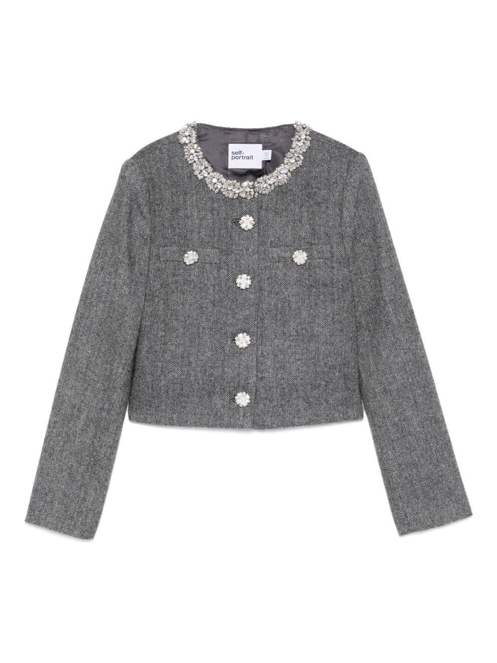 Self-Portrait Women Herringbone Jacket With Crystal Trim SELF-PORTRAIT