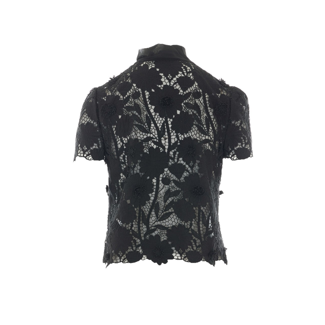 Self Portrait Women Black Lace Tie Neck Top SELF-PORTRAIT