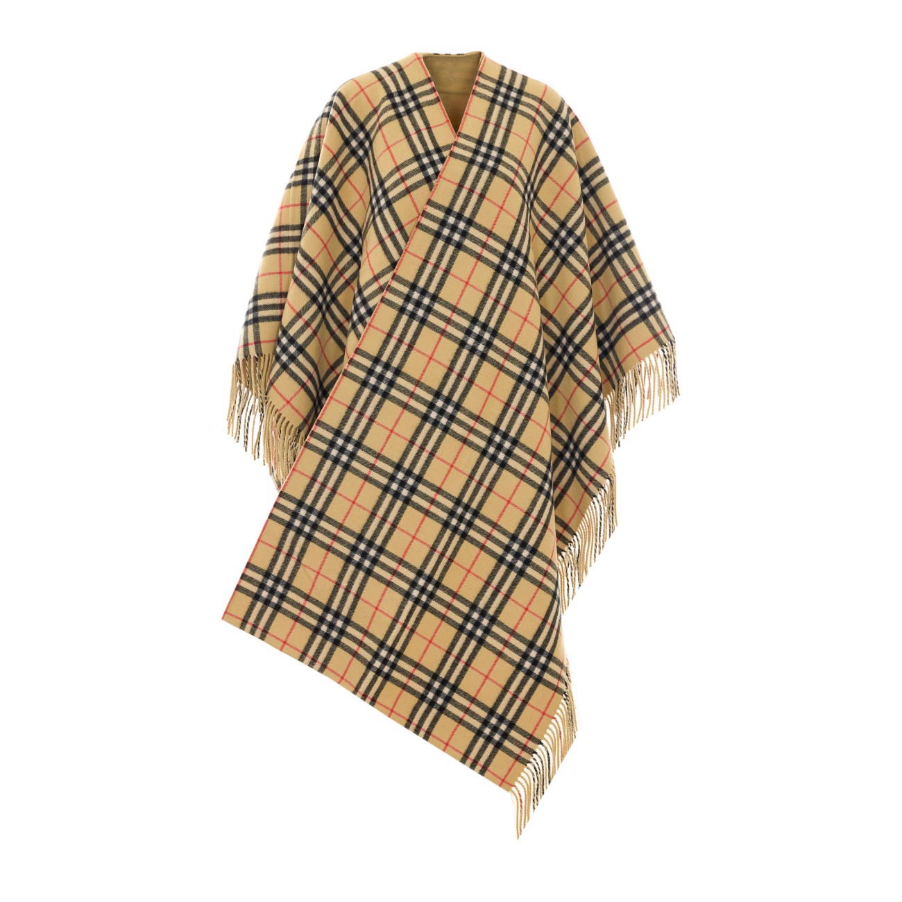 Burberry Women Blanket Style Wool Cape With House Check Logo BURBERRY