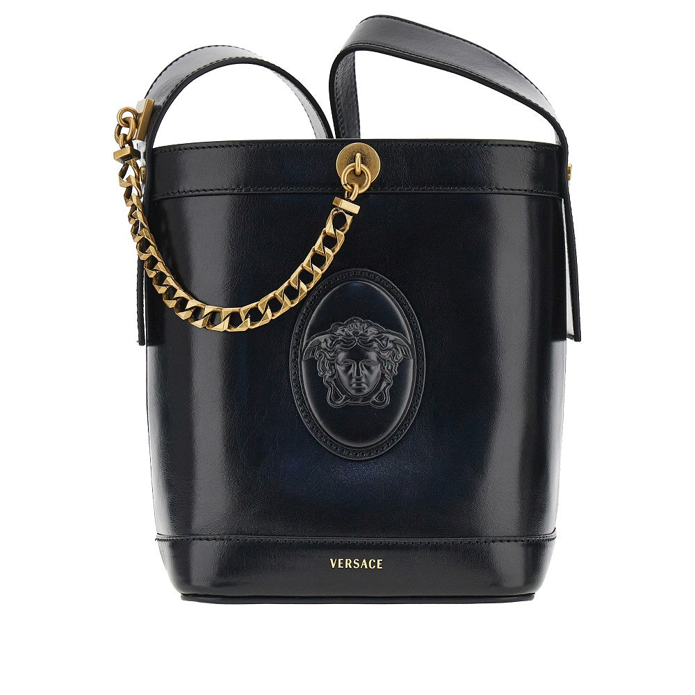 Versace Women Leather Bucket Bag With Medusa Patch VERSACE