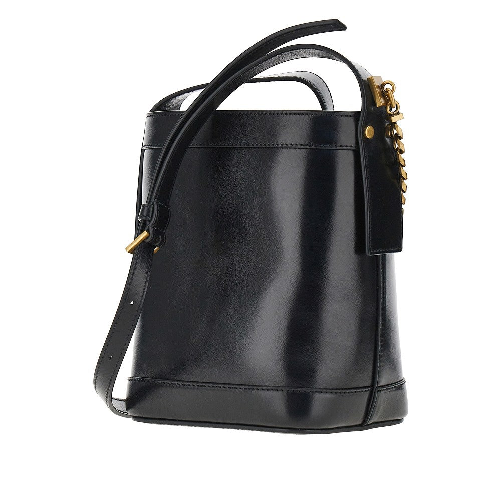 Versace Women Leather Bucket Bag With Medusa Patch VERSACE