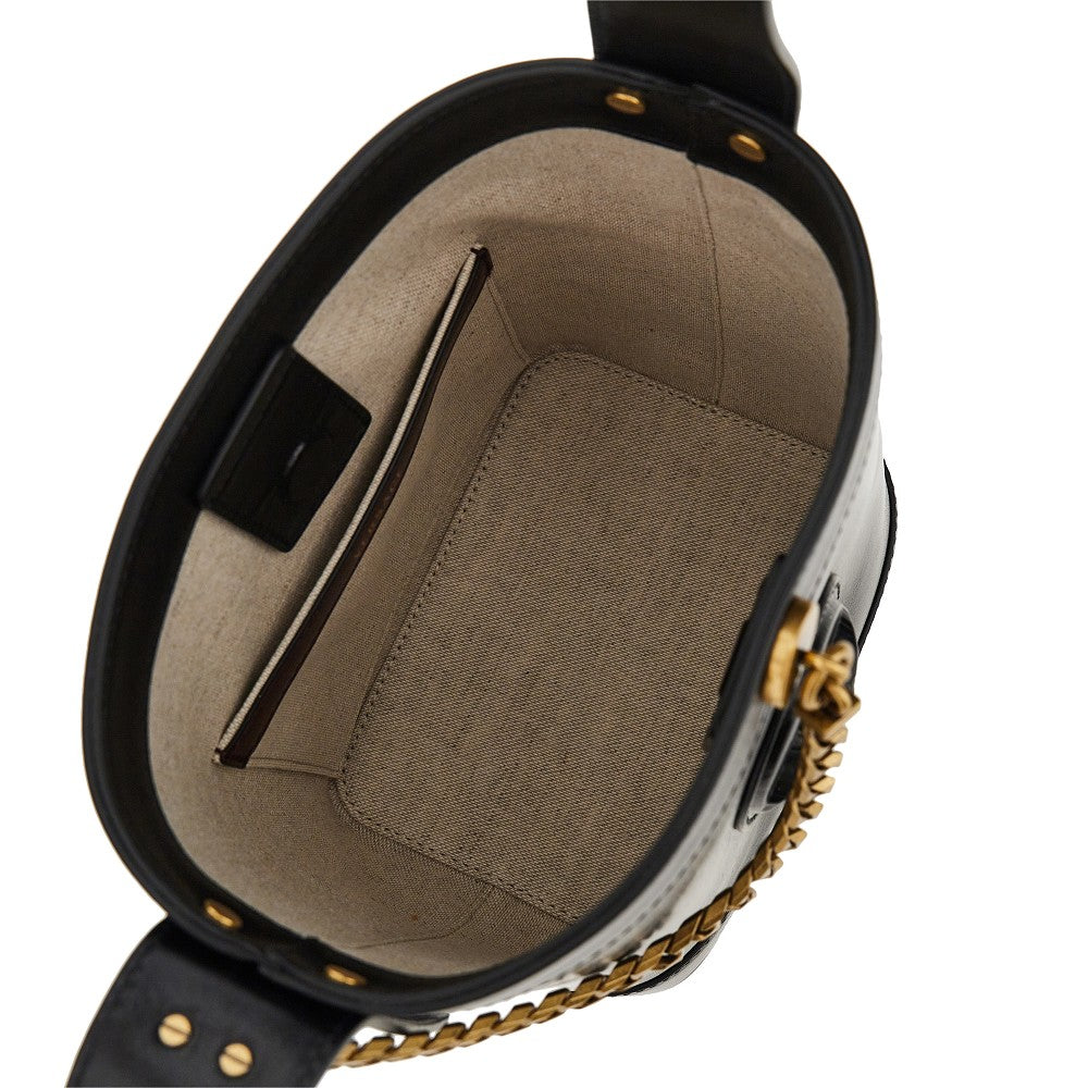 Versace Women Leather Bucket Bag With Medusa Patch VERSACE
