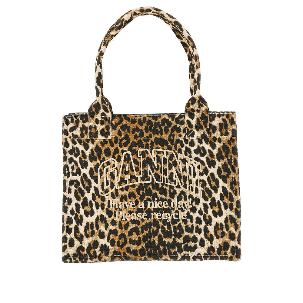Ganni Women Leopard Canvas Large Tote Bag GANNI