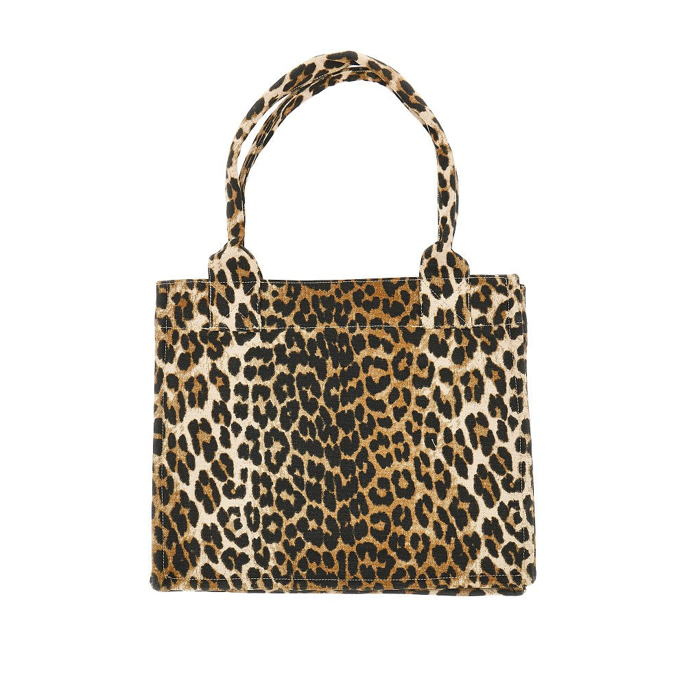 Ganni Women Leopard Canvas Large Tote Bag GANNI