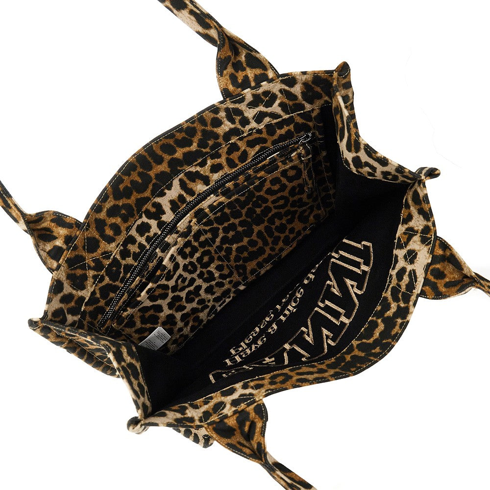 Ganni Women Leopard Canvas Large Tote Bag GANNI