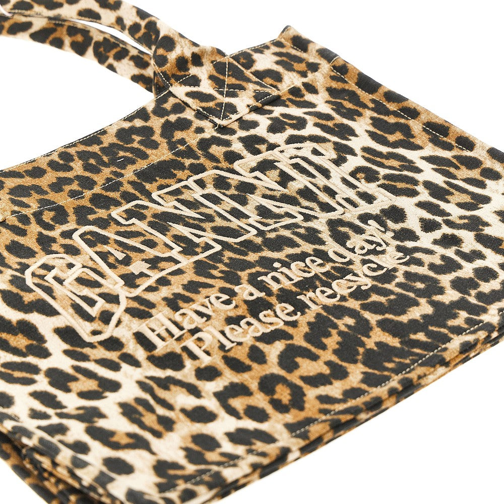 Ganni Women Leopard Canvas Large Tote Bag GANNI