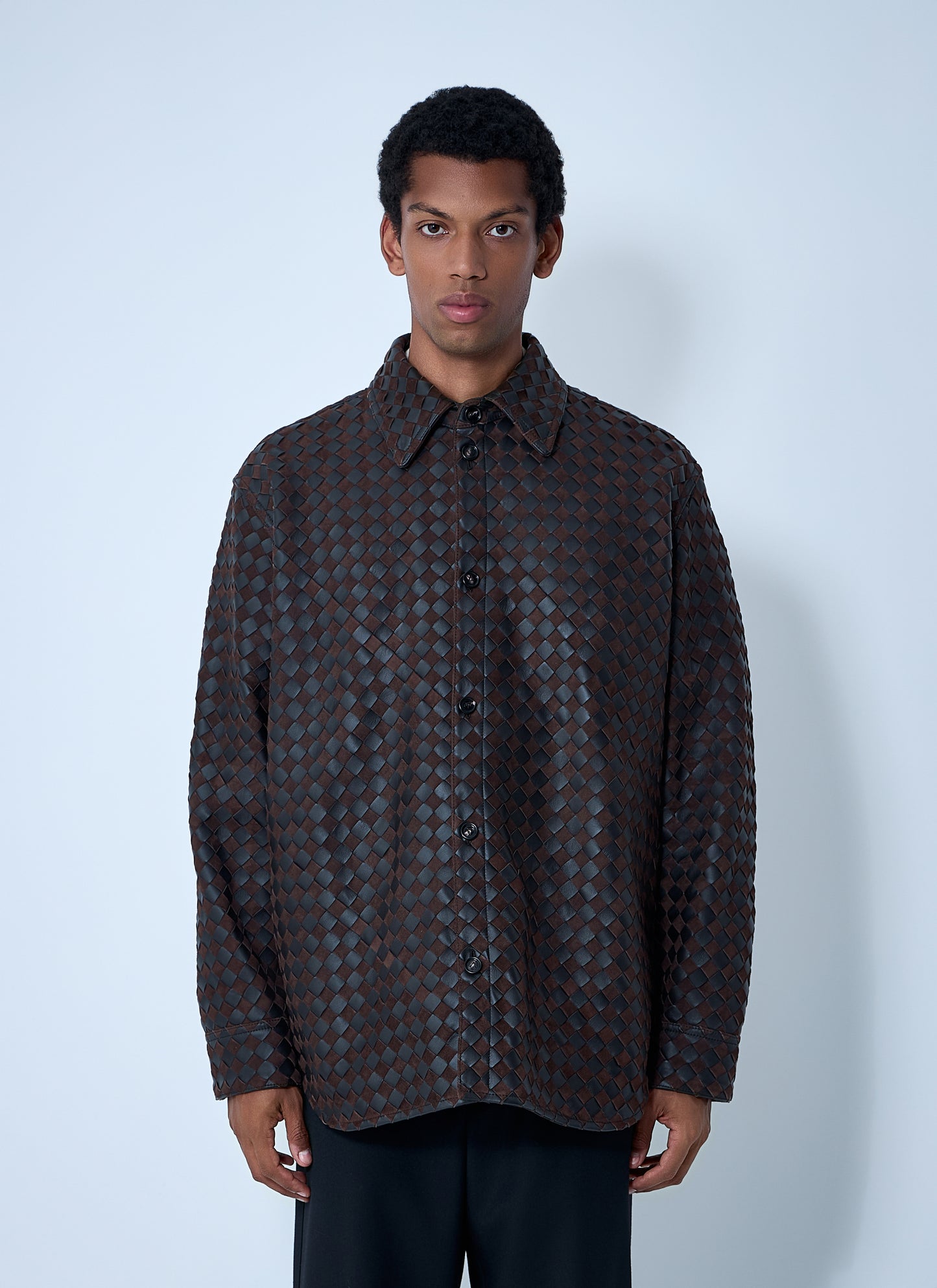 Bottega Veneta Men Intrecciato Leather And Suede Shirt BOTTEGA VENETA