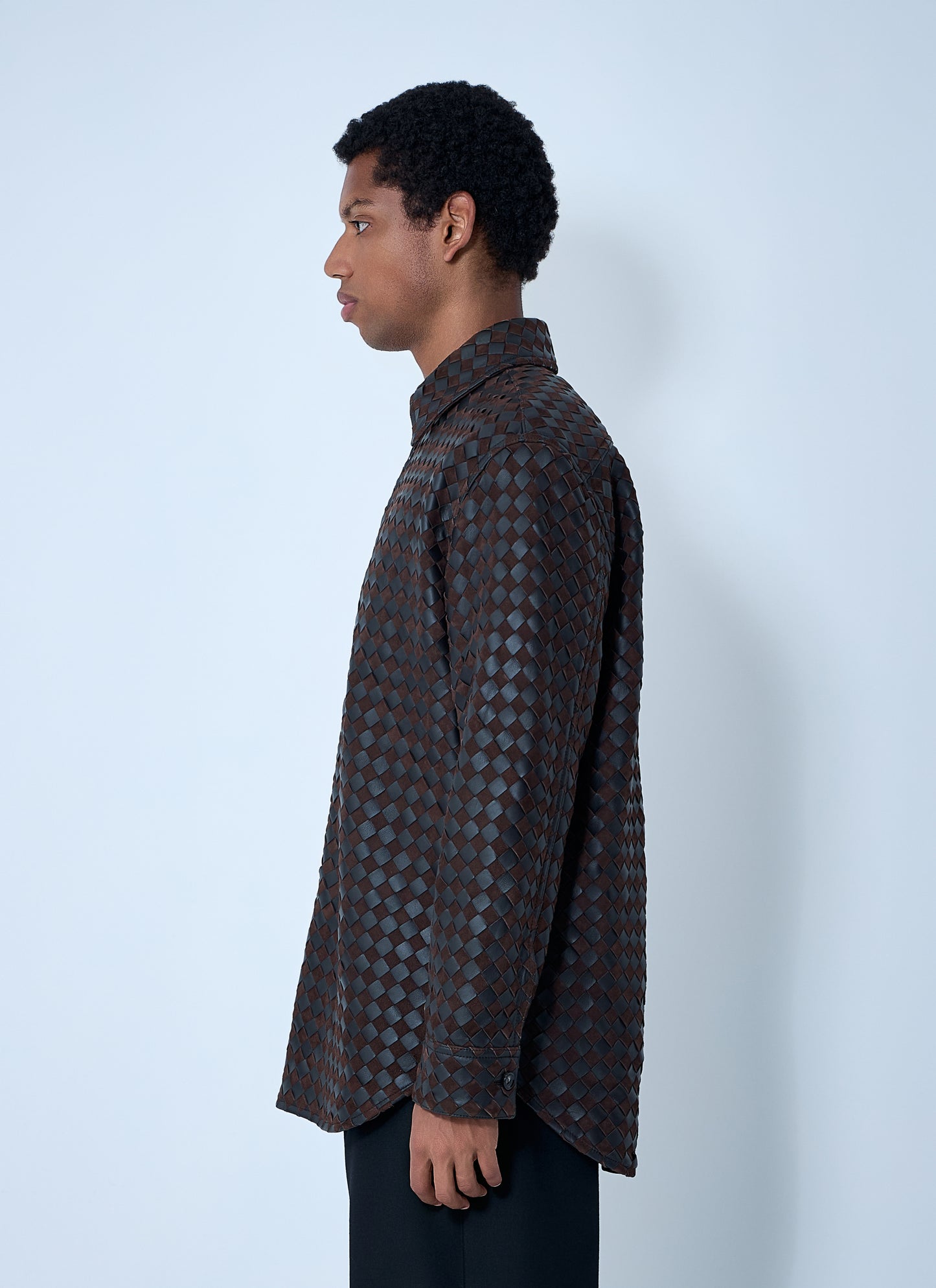 Bottega Veneta Men Intrecciato Leather And Suede Shirt BOTTEGA VENETA