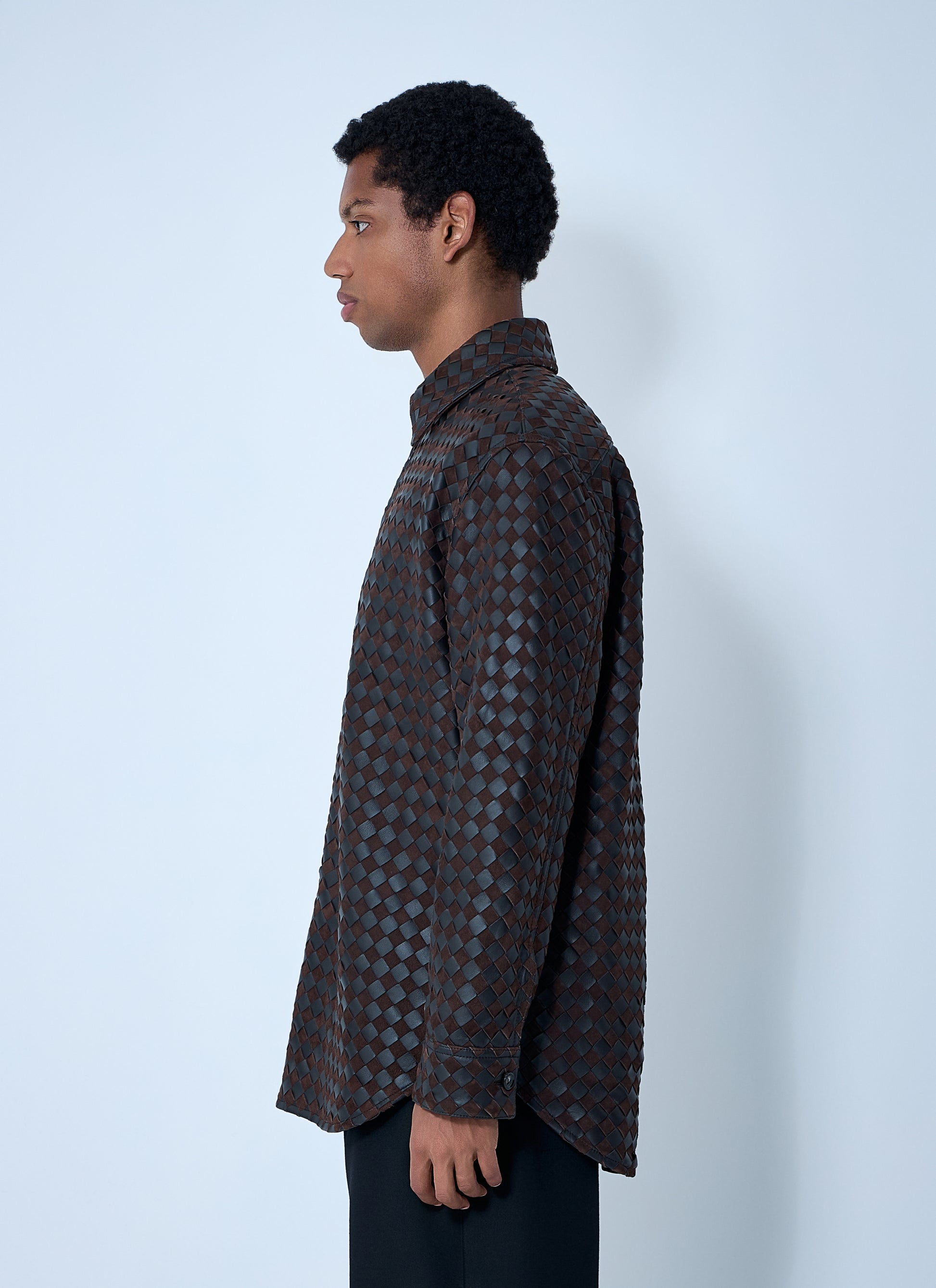 Bottega Veneta Men Intrecciato Leather And Suede Shirt BOTTEGA VENETA