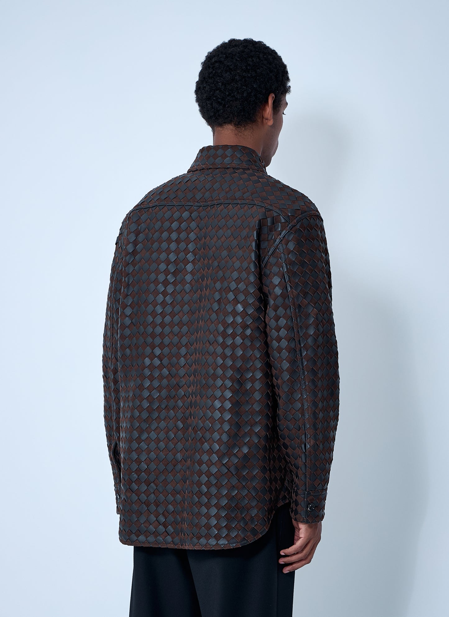Bottega Veneta Men Intrecciato Leather And Suede Shirt BOTTEGA VENETA