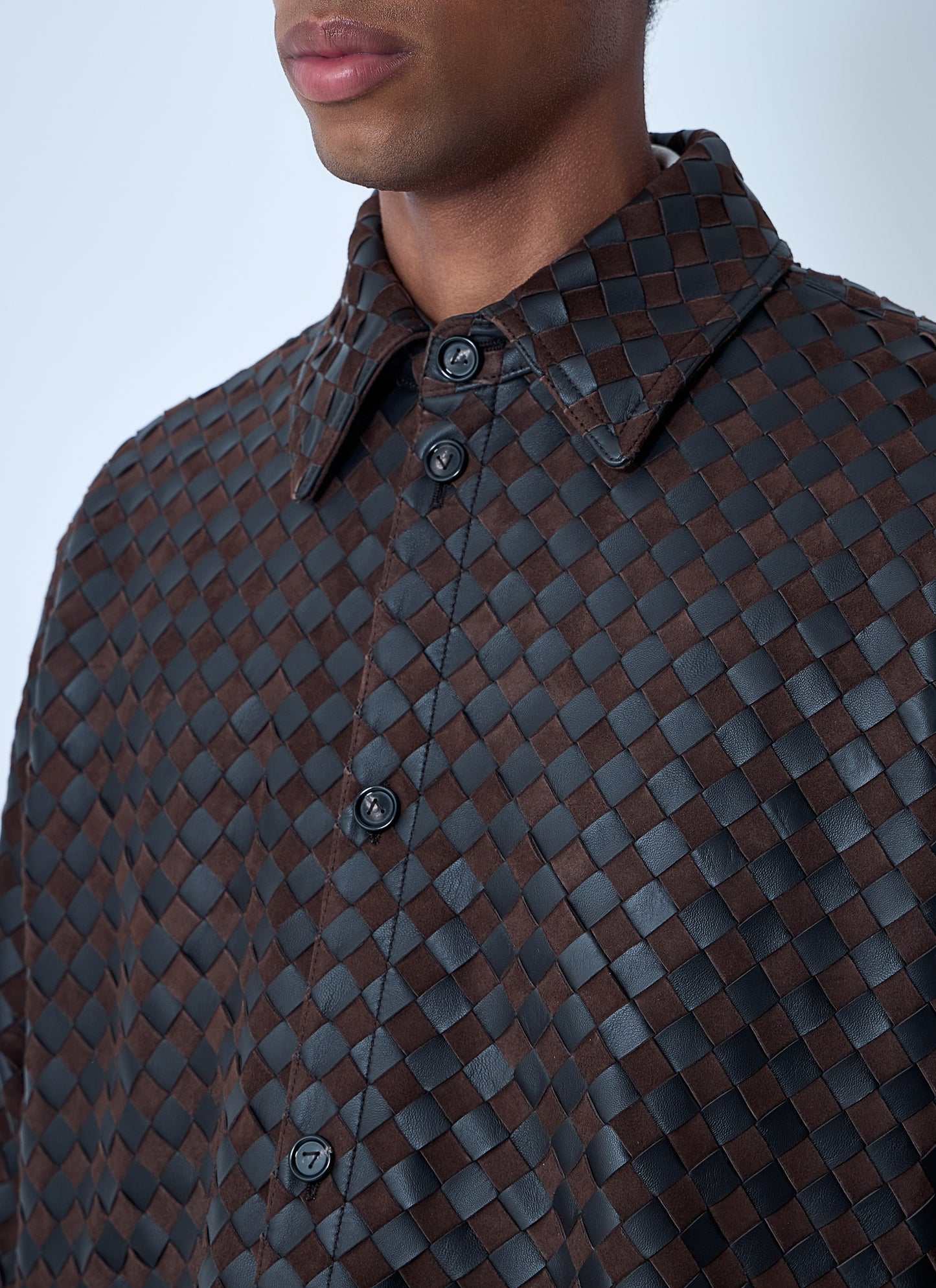 Bottega Veneta Men Intrecciato Leather And Suede Shirt BOTTEGA VENETA