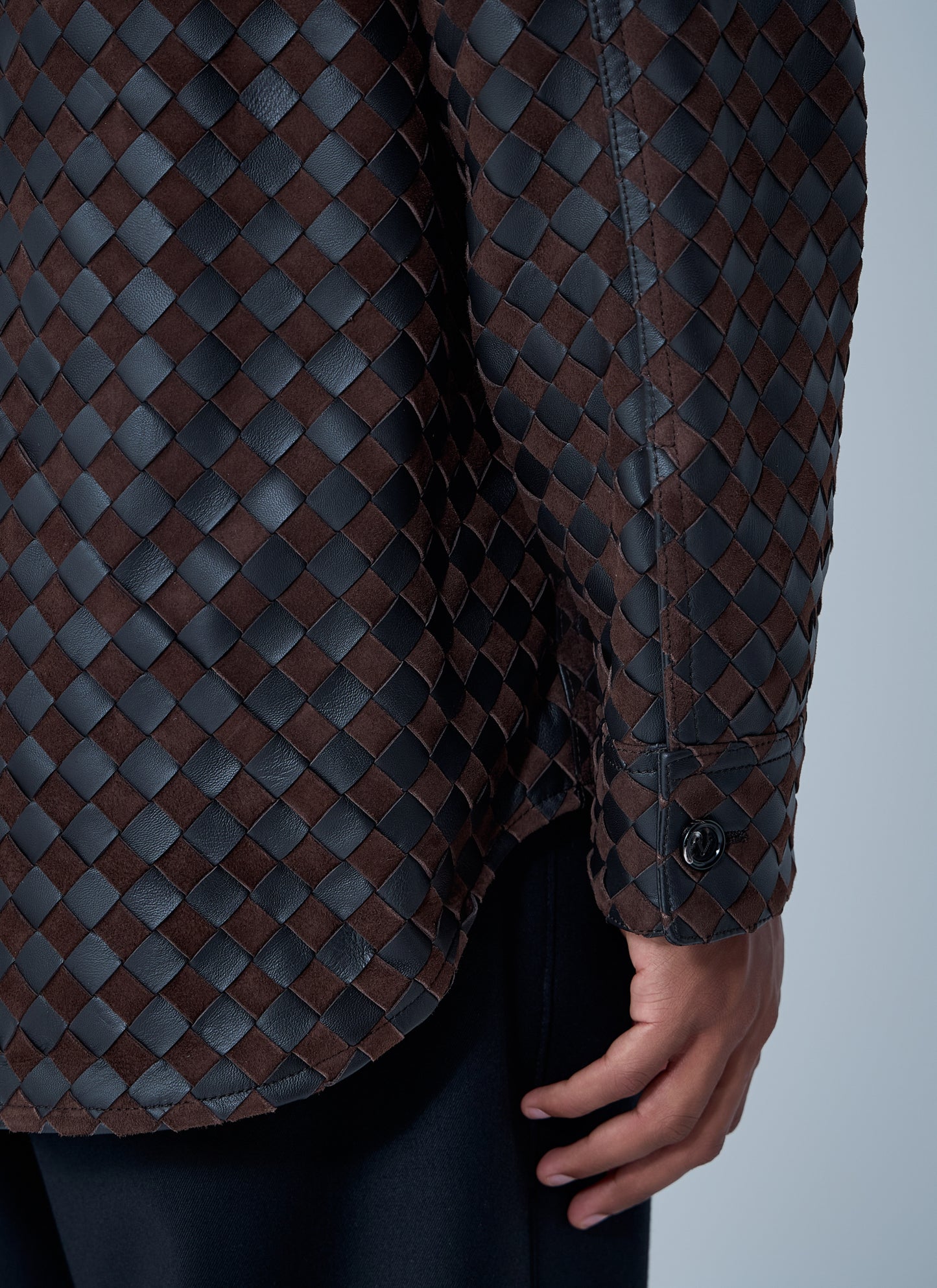 Bottega Veneta Men Intrecciato Leather And Suede Shirt BOTTEGA VENETA