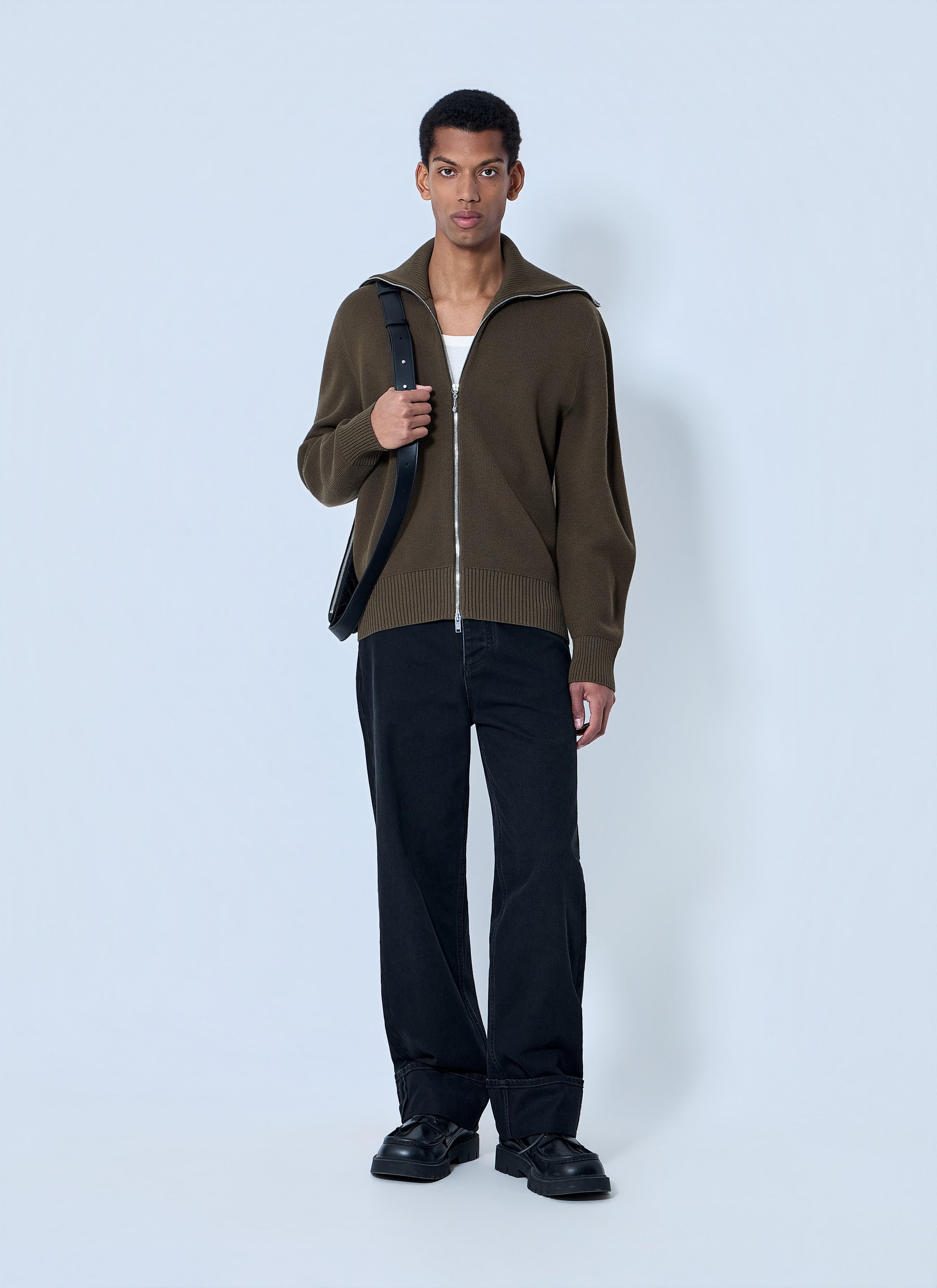 Bottega Veneta Men Zip-Front High Collar Cardigan BOTTEGA VENETA