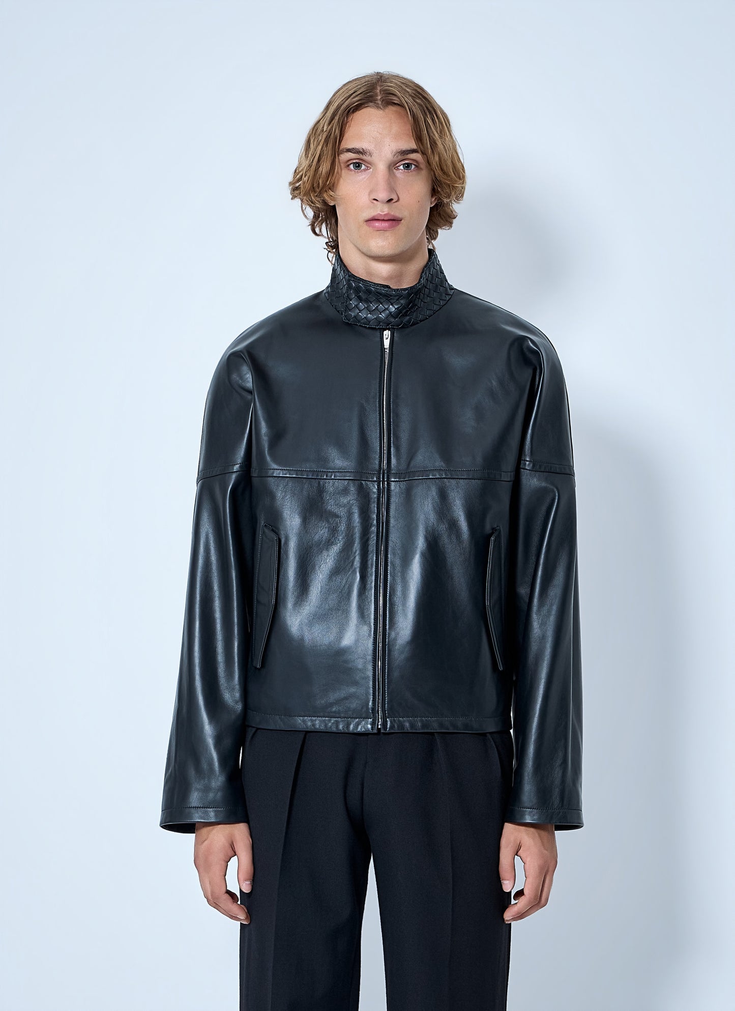 Bottega Veneta Men Intrecciato Leather Blouson Jacket BOTTEGA VENETA