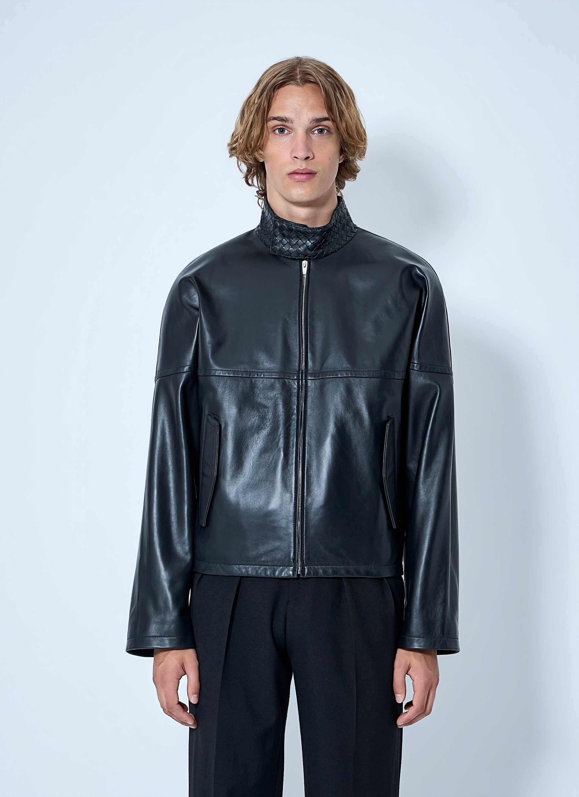 Bottega Veneta Men Intrecciato Leather Blouson Jacket BOTTEGA VENETA