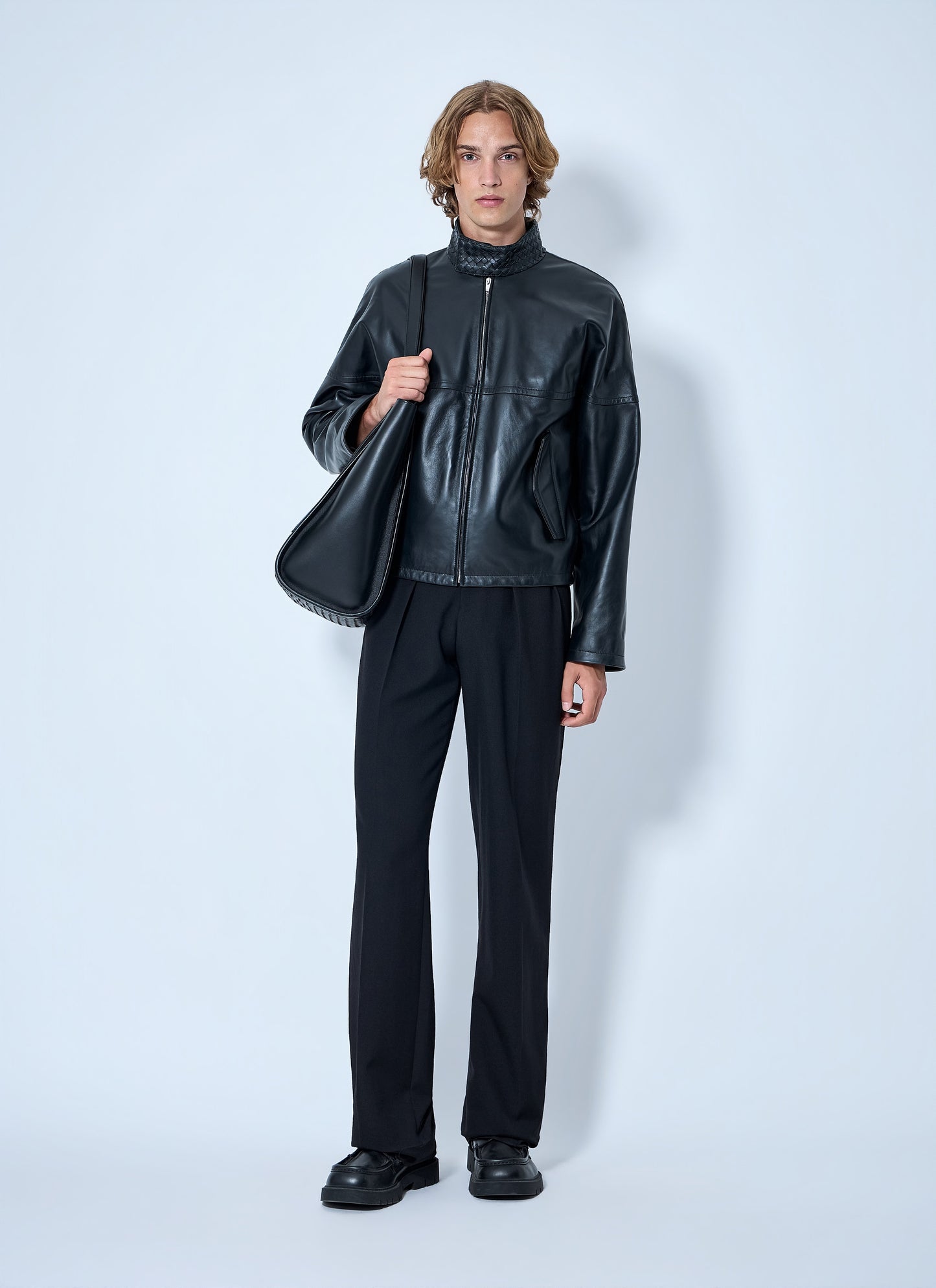 Bottega Veneta Men Intrecciato Leather Blouson Jacket BOTTEGA VENETA