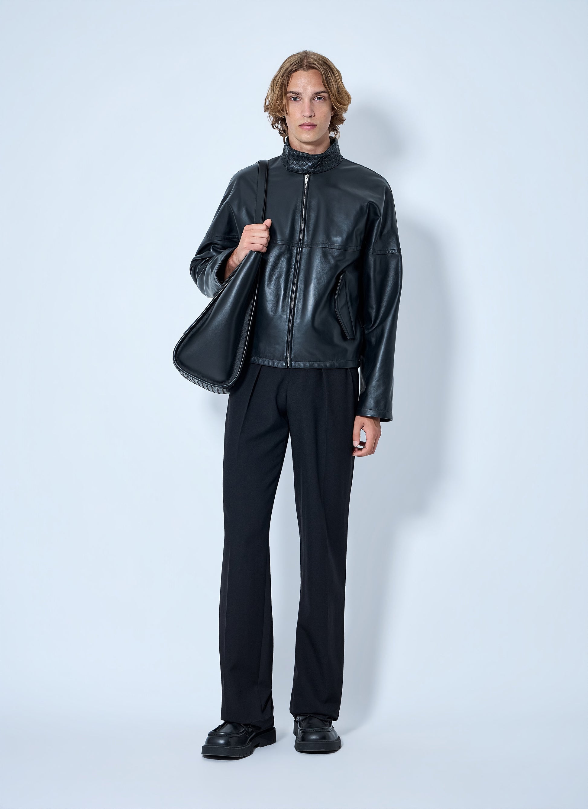Bottega Veneta Men Intrecciato Leather Blouson Jacket BOTTEGA VENETA