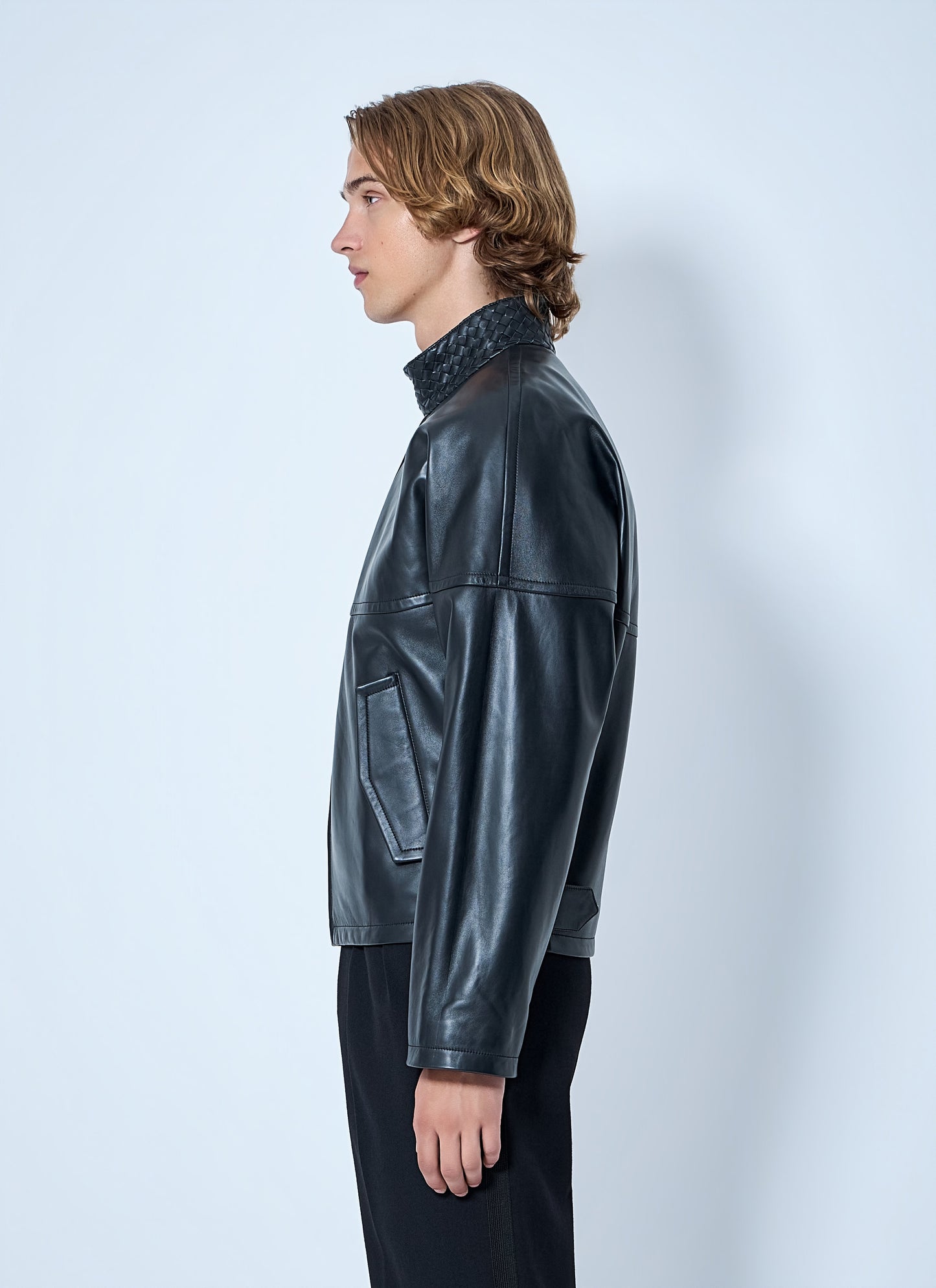 Bottega Veneta Men Intrecciato Leather Blouson Jacket BOTTEGA VENETA