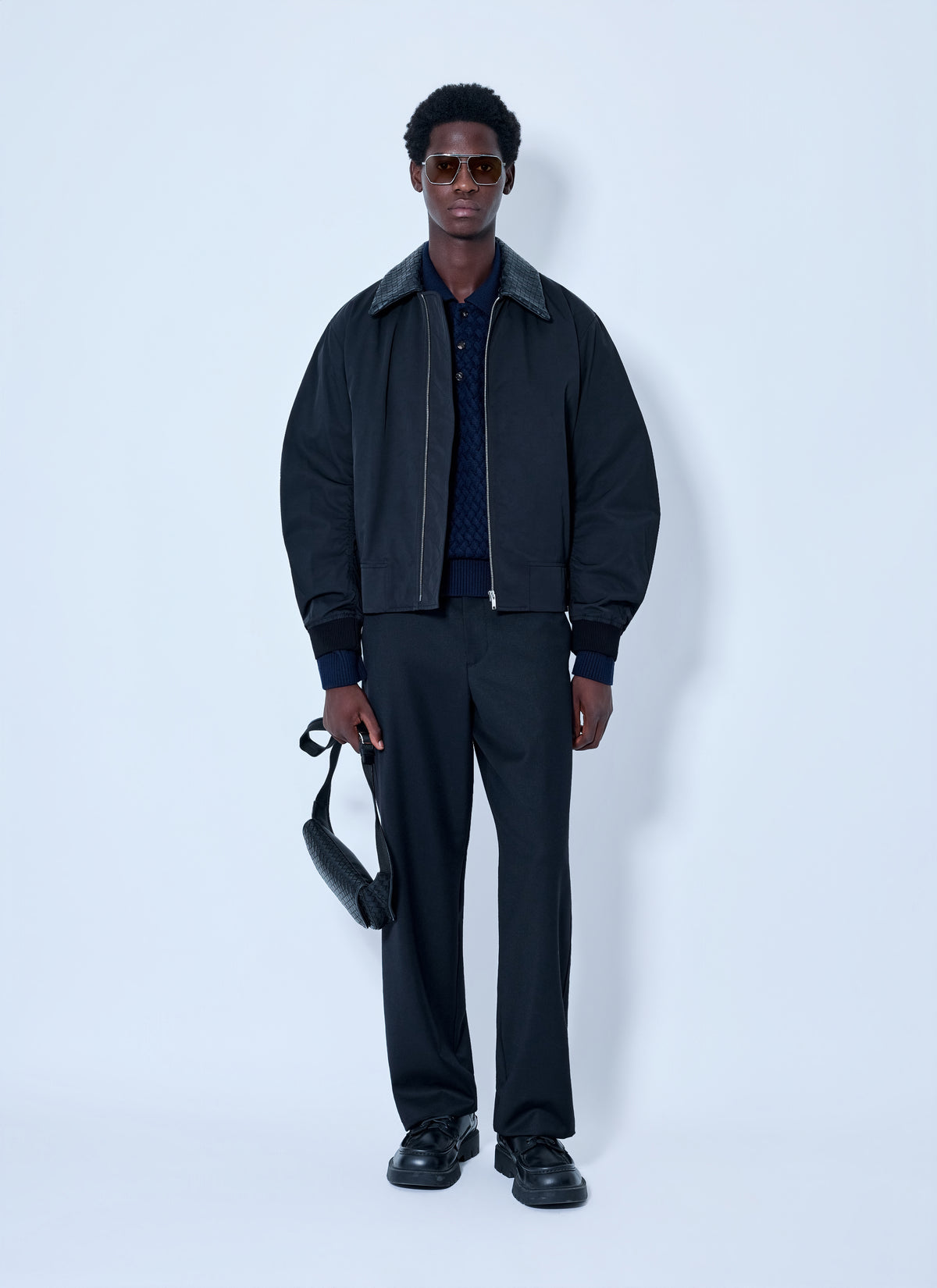 Bottega Veneta Men Intrecciato Leather-Trimmed Twill Blouson Jacket BOTTEGA VENETA