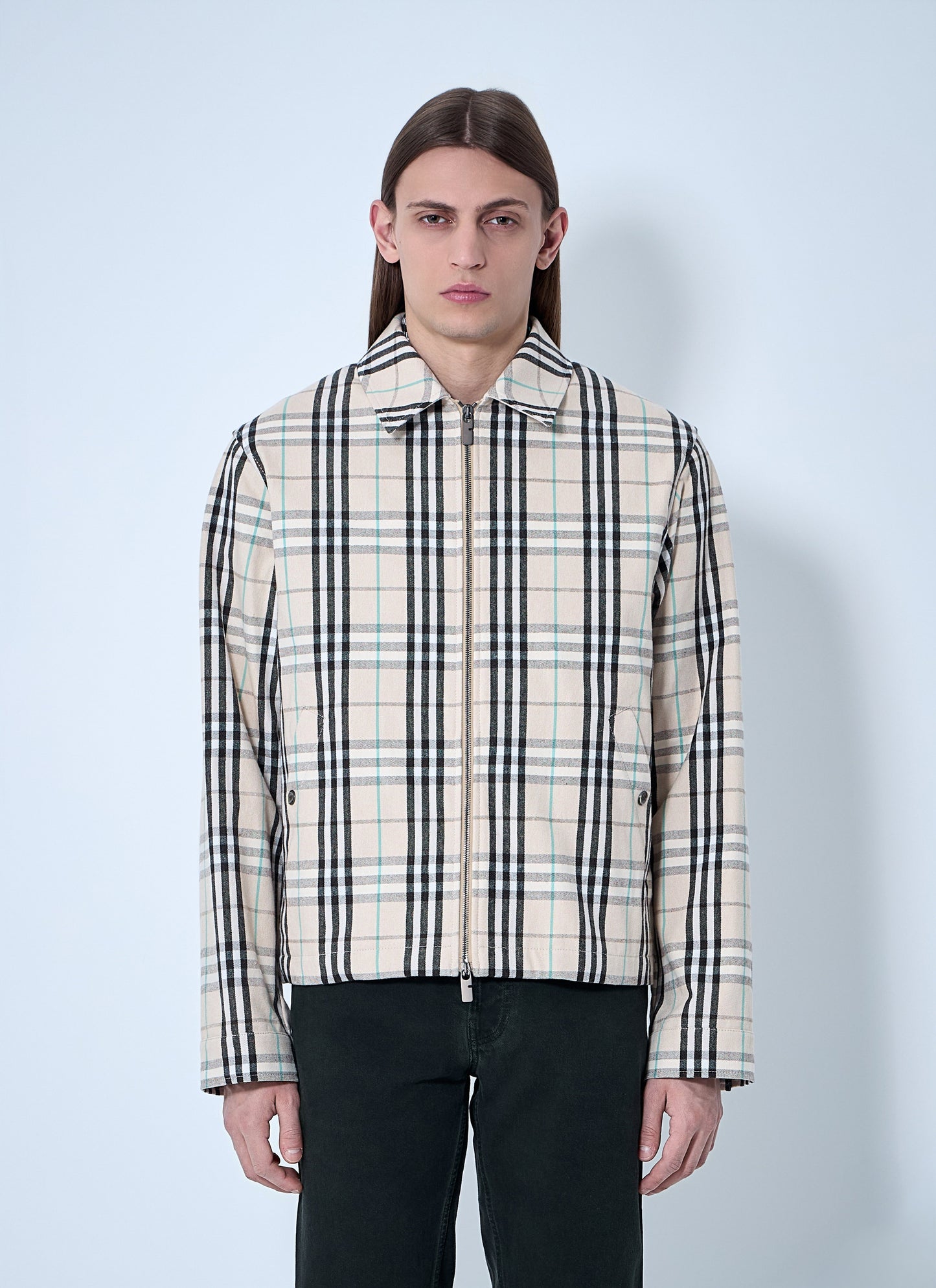 Burberry Men Check Cotton Harrington Jacket BURBERRY
