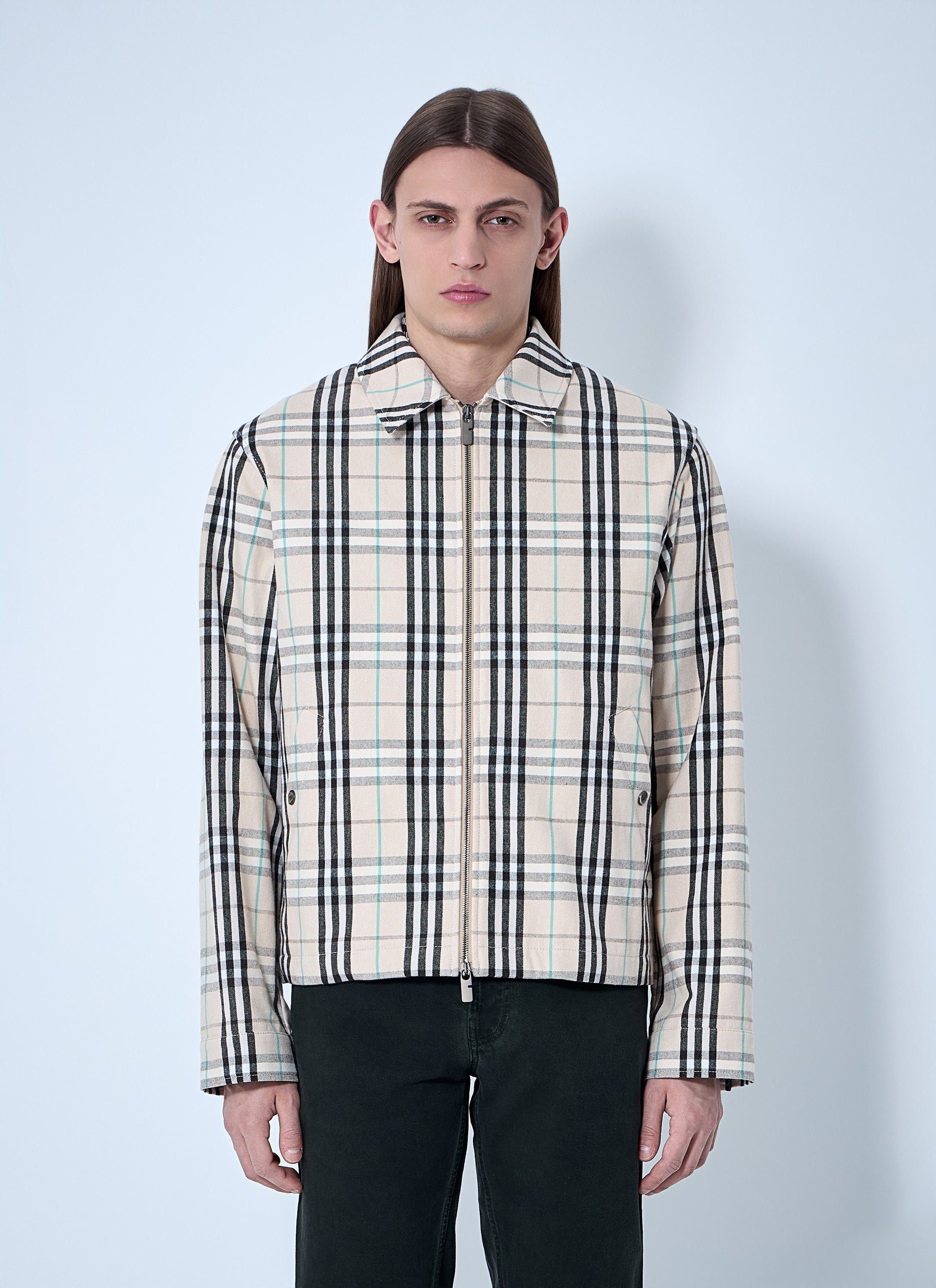 Burberry Men Check Cotton Harrington Jacket BURBERRY