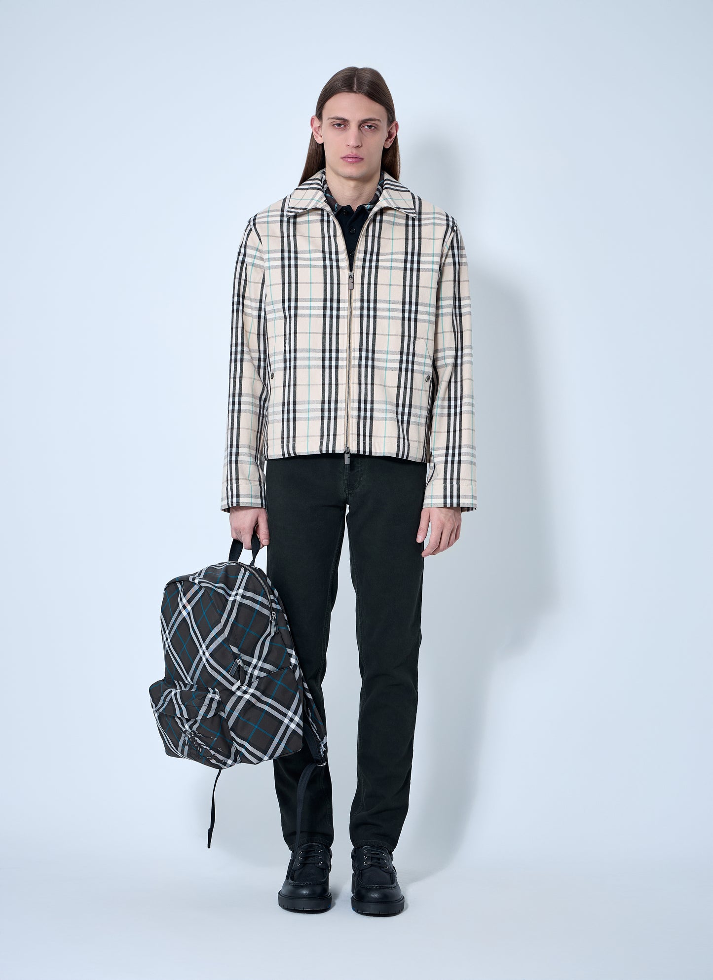 Burberry Men Check Cotton Harrington Jacket BURBERRY