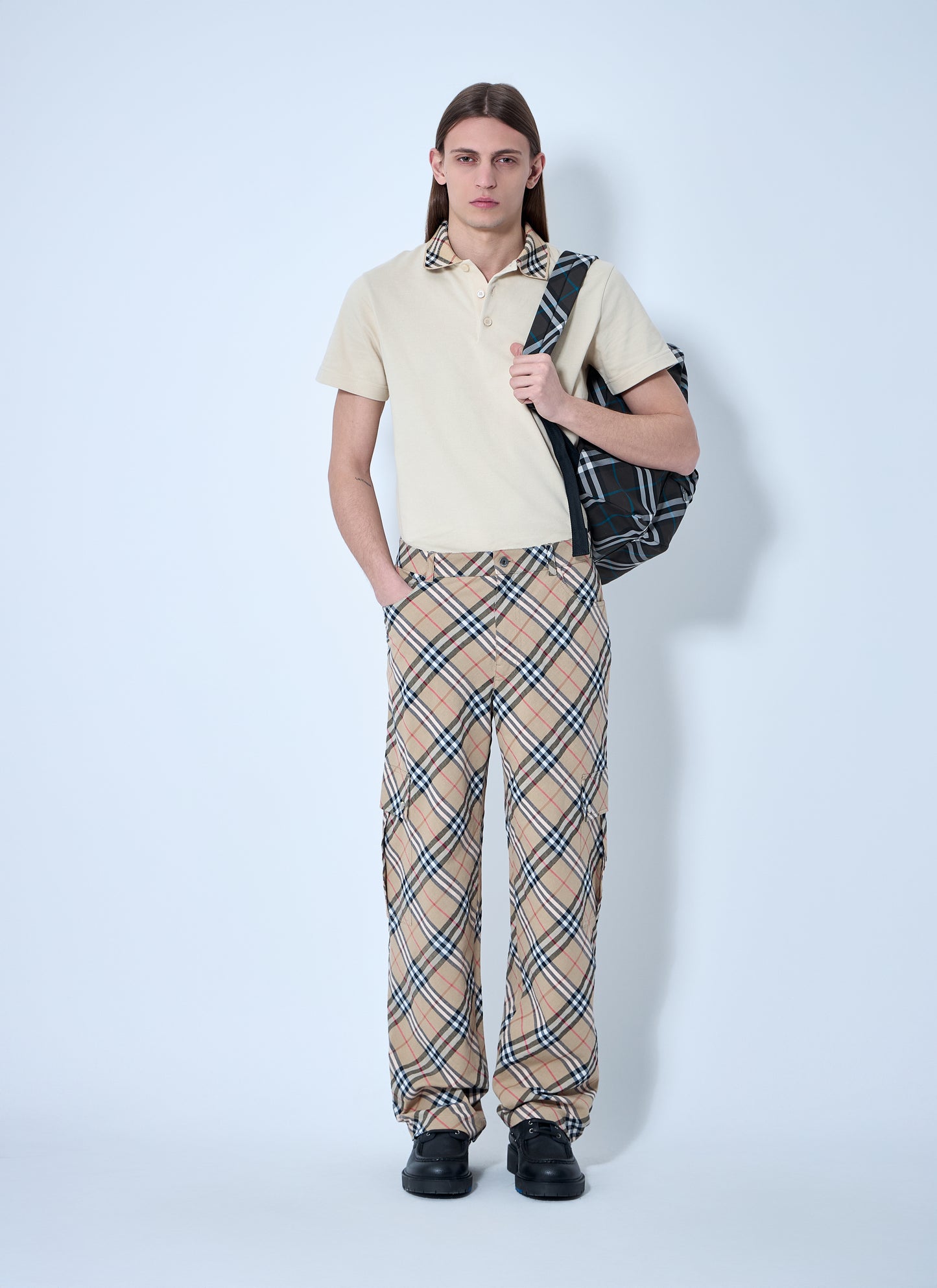 Burberry Men Check Linen-Blend Pants BURBERRY