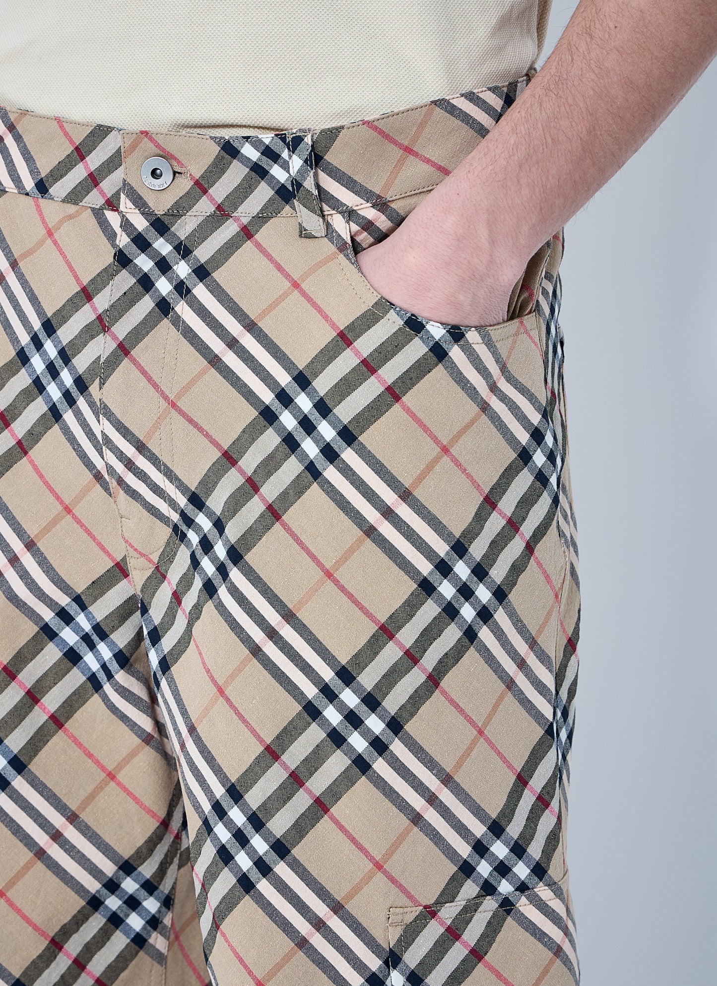 Burberry Men Check Linen-Blend Pants BURBERRY