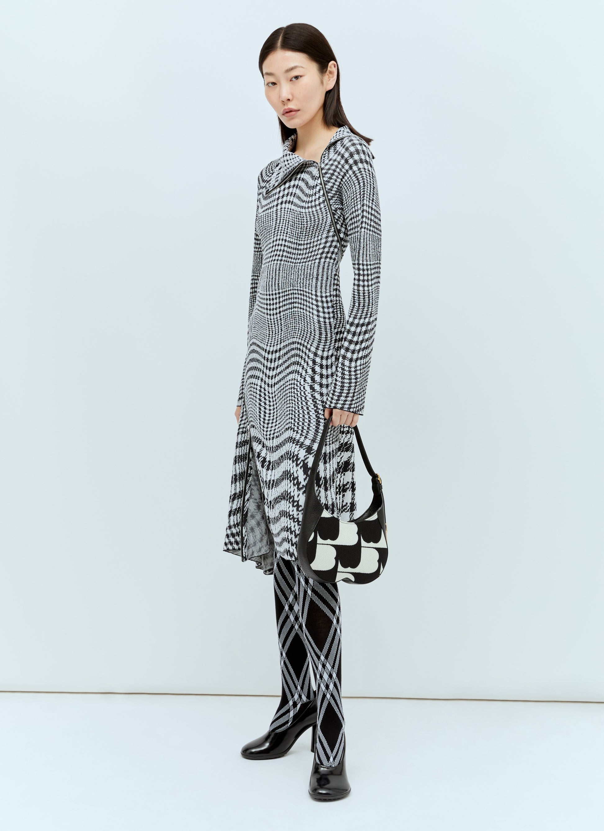 Burberry Women Warped Houdstooth Midi Dress BURBERRY