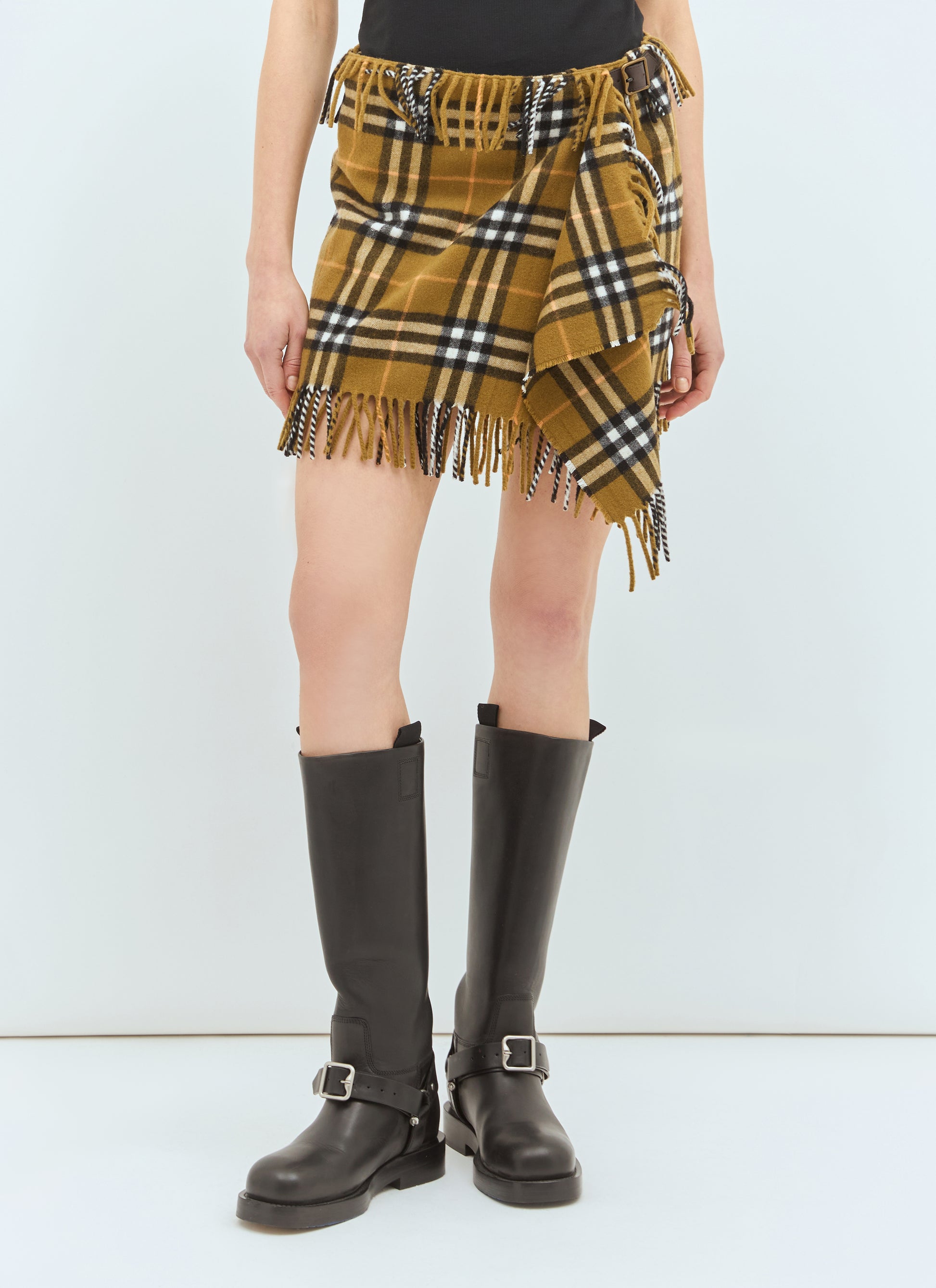 Burberry Women Check Wool And Cashmere Scarf Skirt BURBERRY