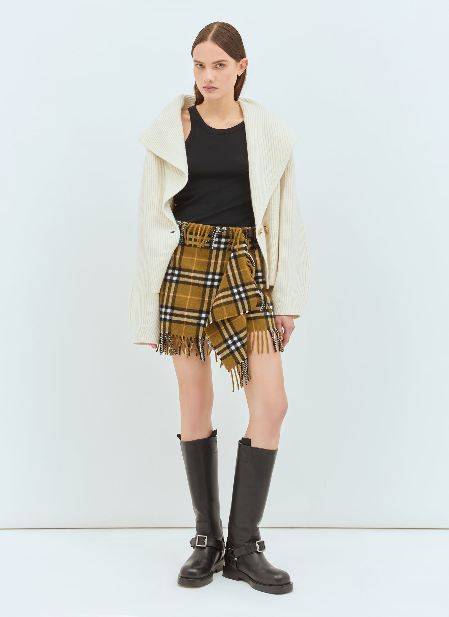 Burberry Women Check Wool And Cashmere Scarf Skirt BURBERRY