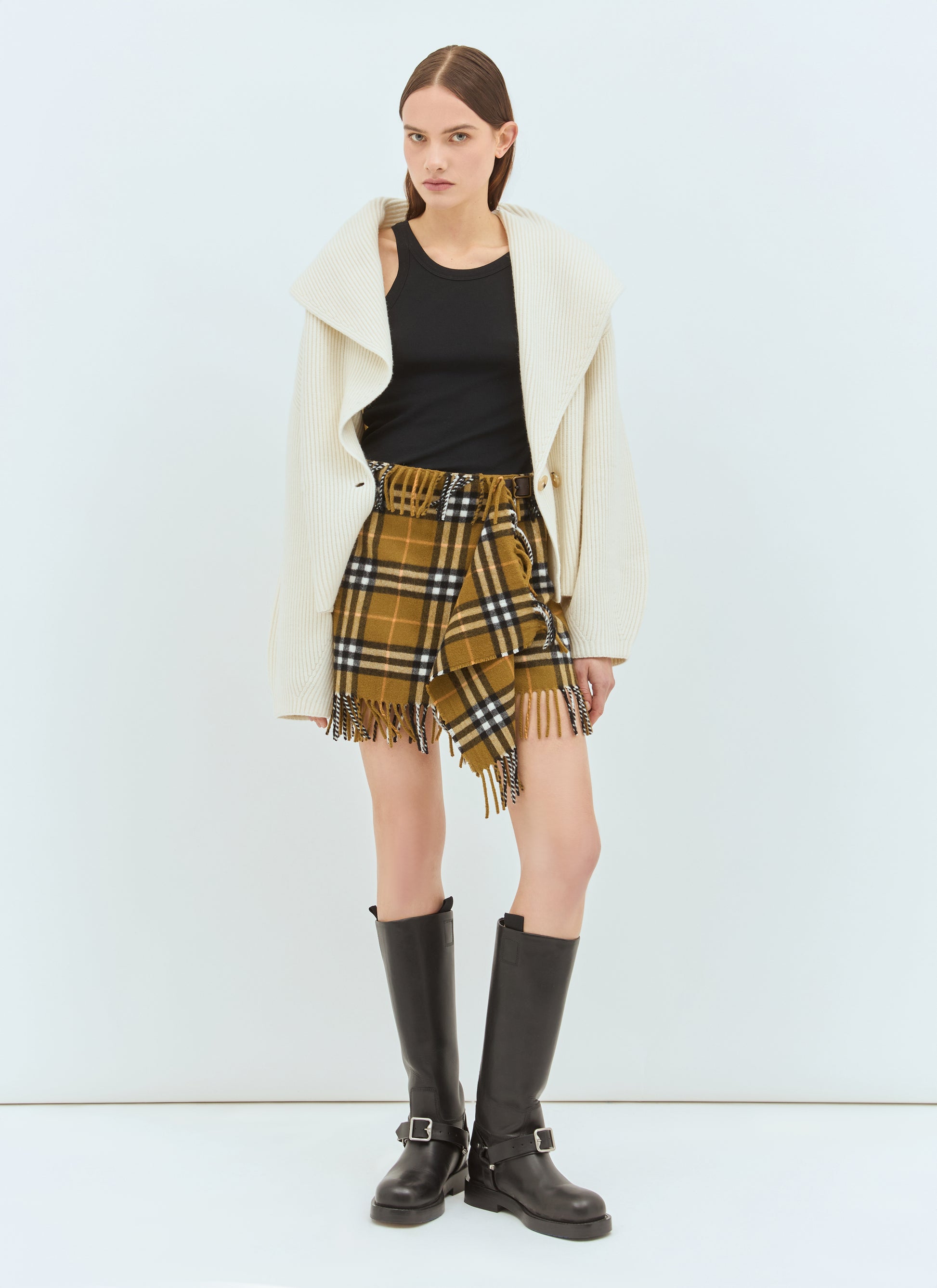Burberry Women Check Wool And Cashmere Scarf Skirt BURBERRY