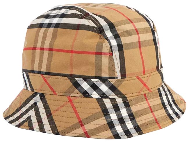 Burberry Women Camel Bucket Checked Cotton-Blend Twill Size Small Hat