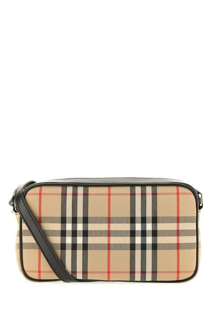 Burberry Women Classic Checked  Beige Leather Shoulder Bag
